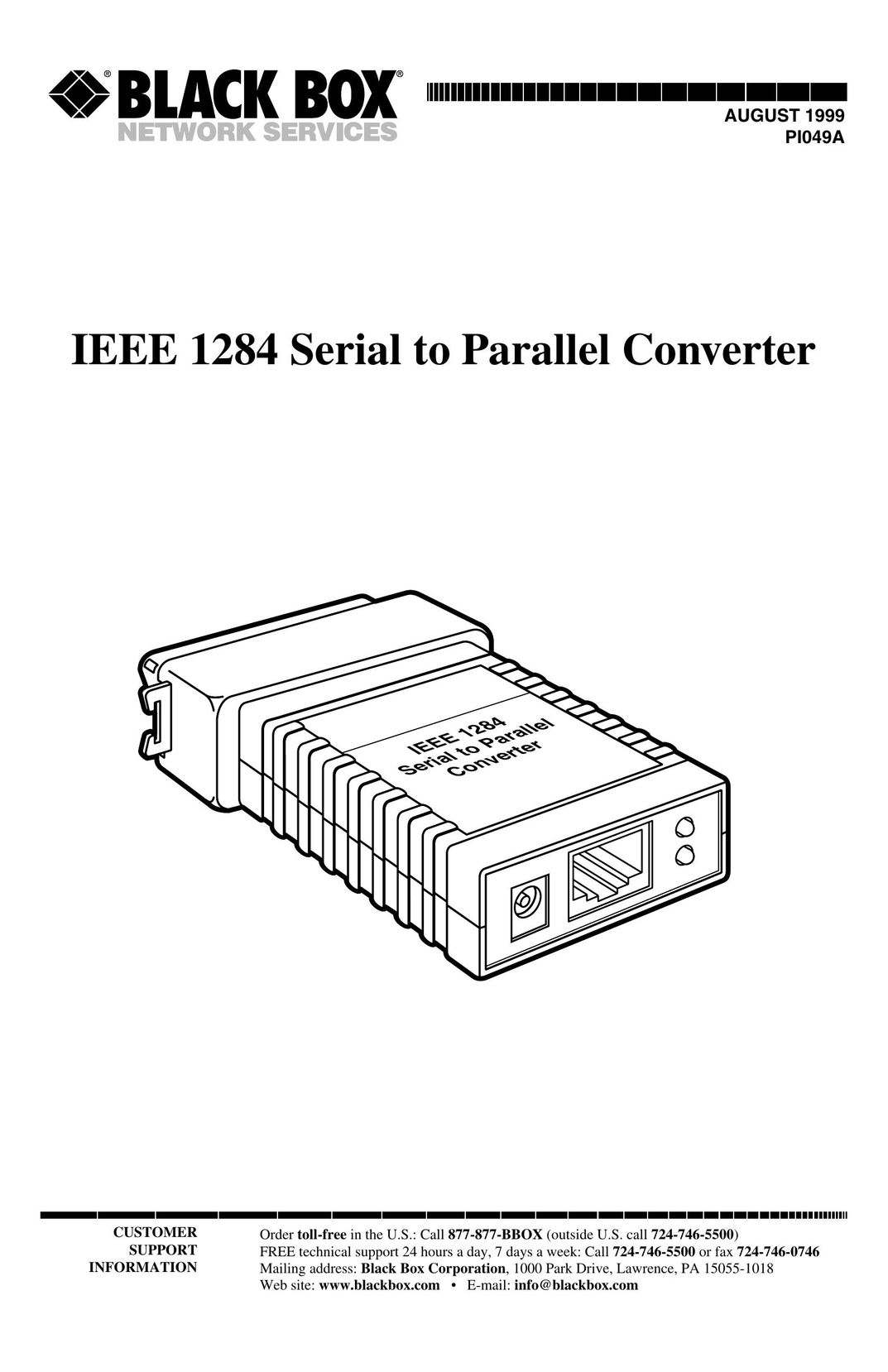 Black Box IEEE 1284 Network Card User Manual