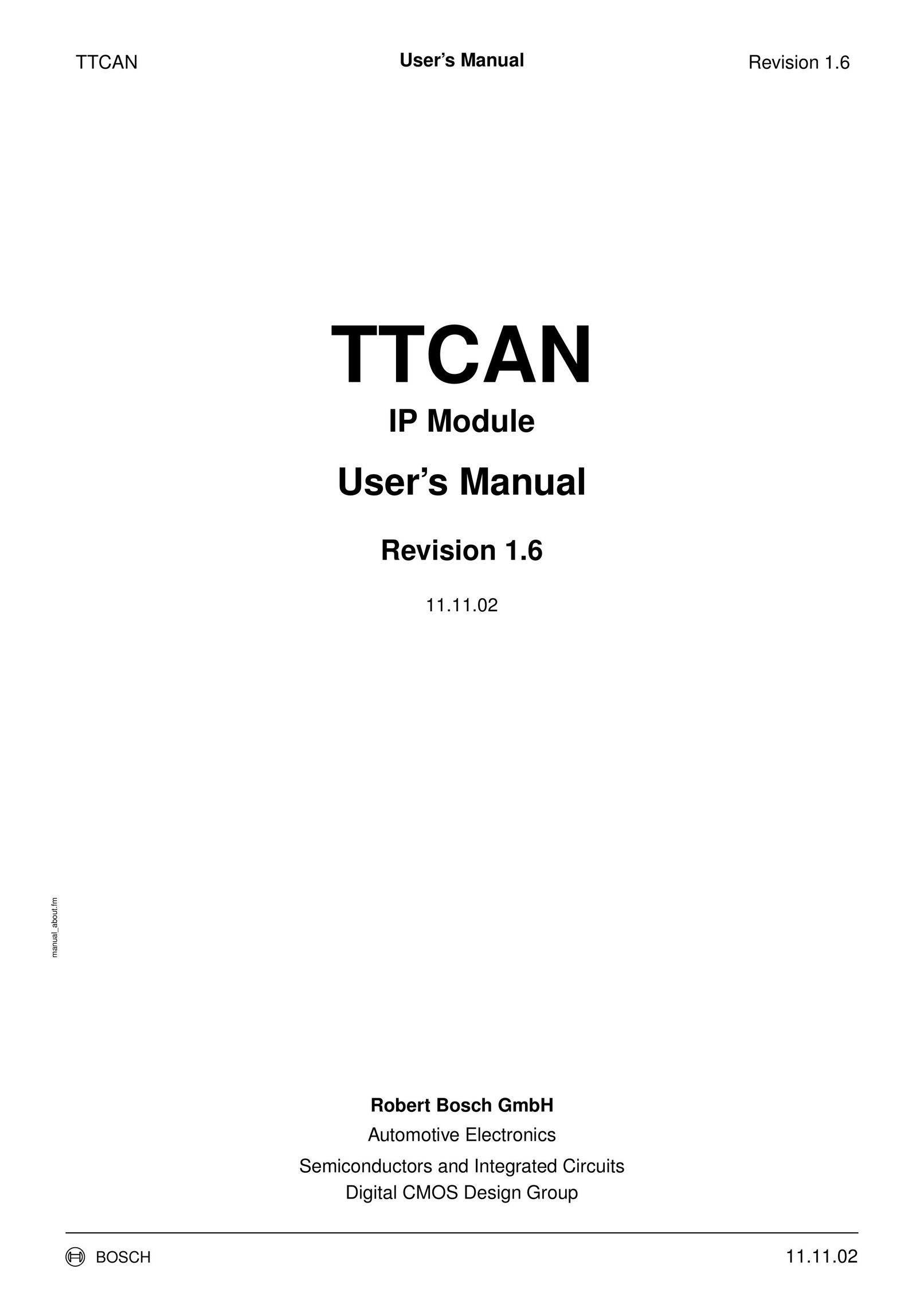 Bosch Appliances TTCAN Network Card User Manual