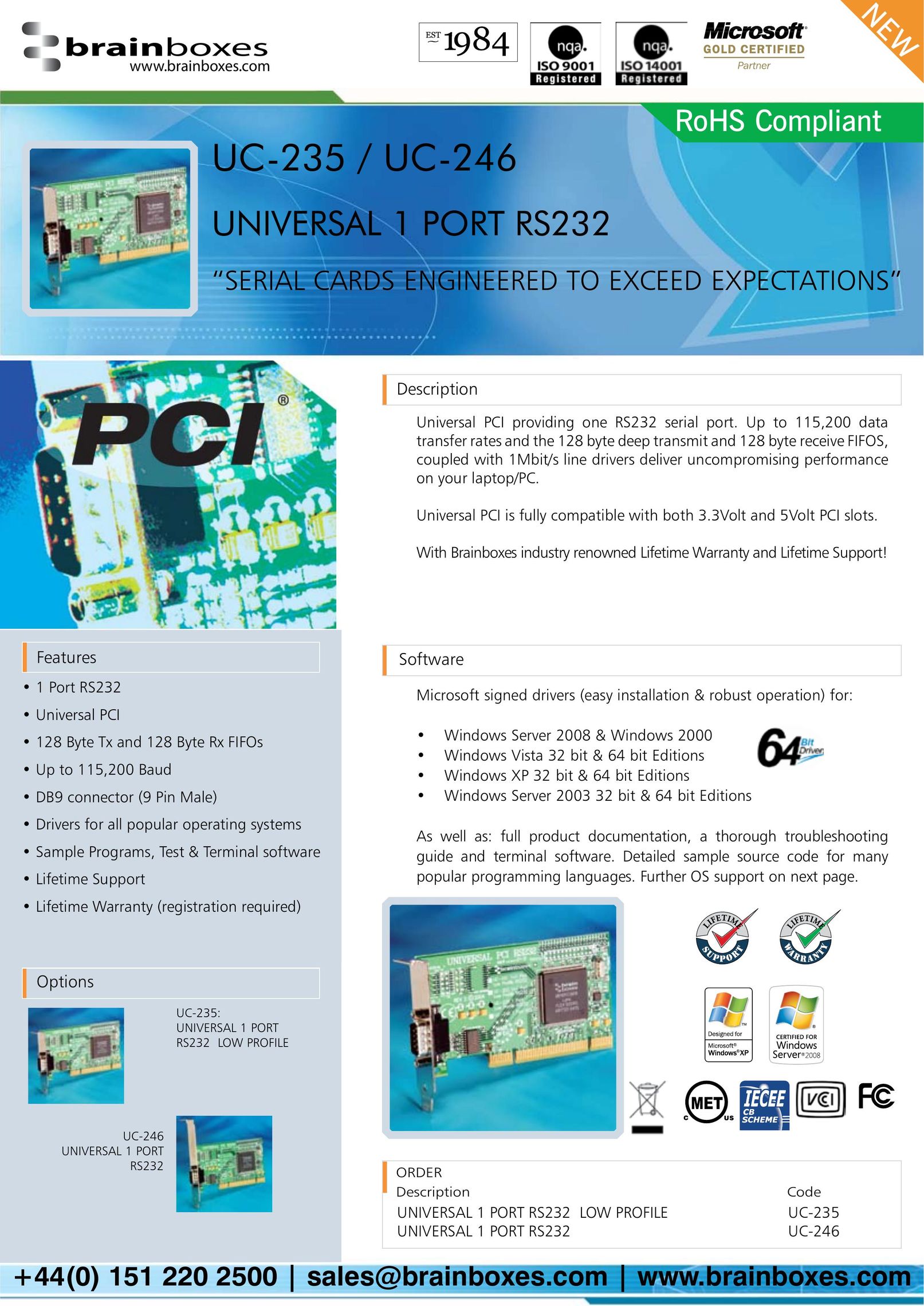 Brainboxes UC-235 Network Card User Manual