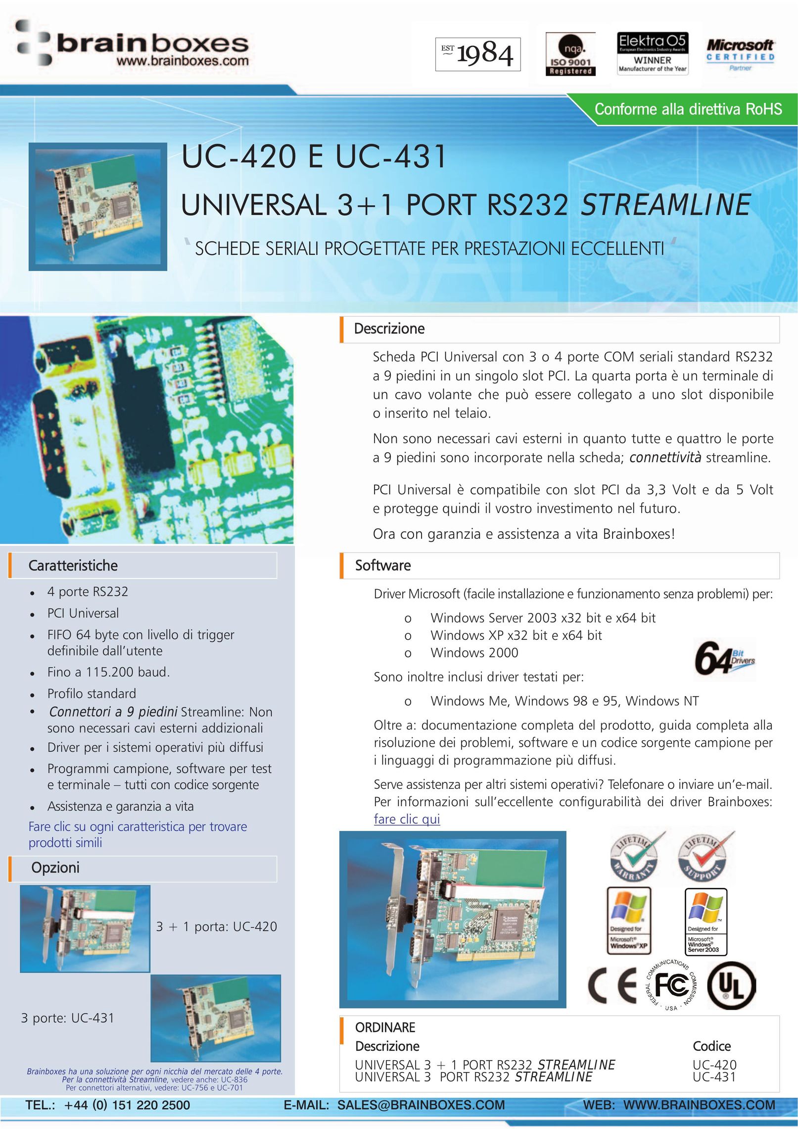 Brainboxes UC-420 Network Card User Manual