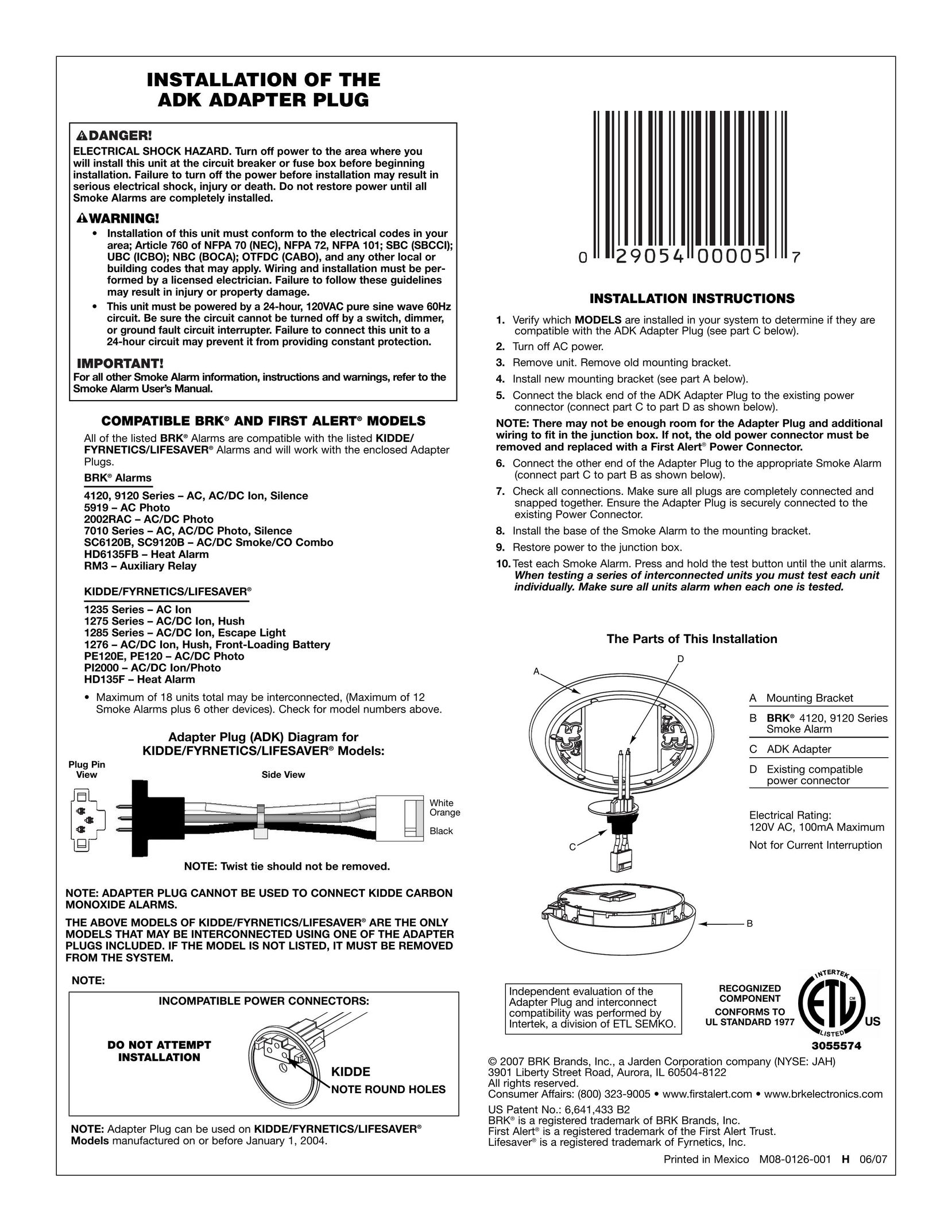 BRK electronic ADK-12 Network Card User Manual