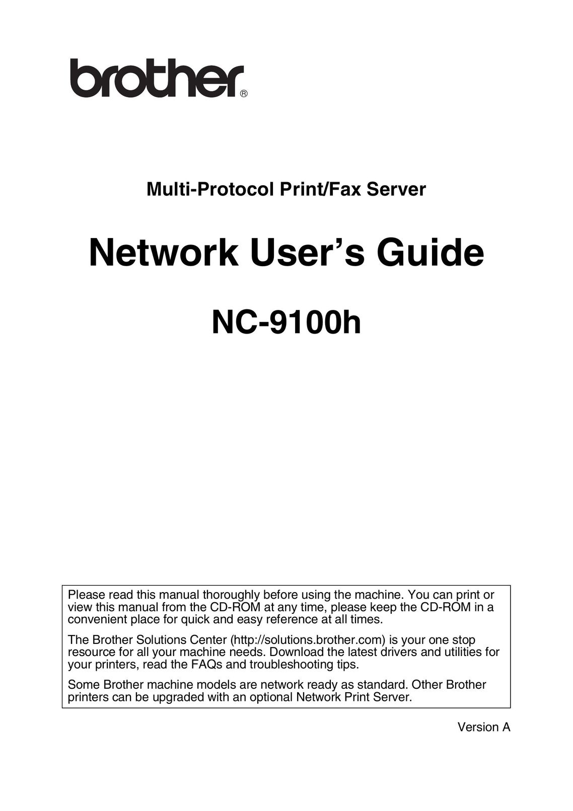 Brother NC9100H Network Card User Manual