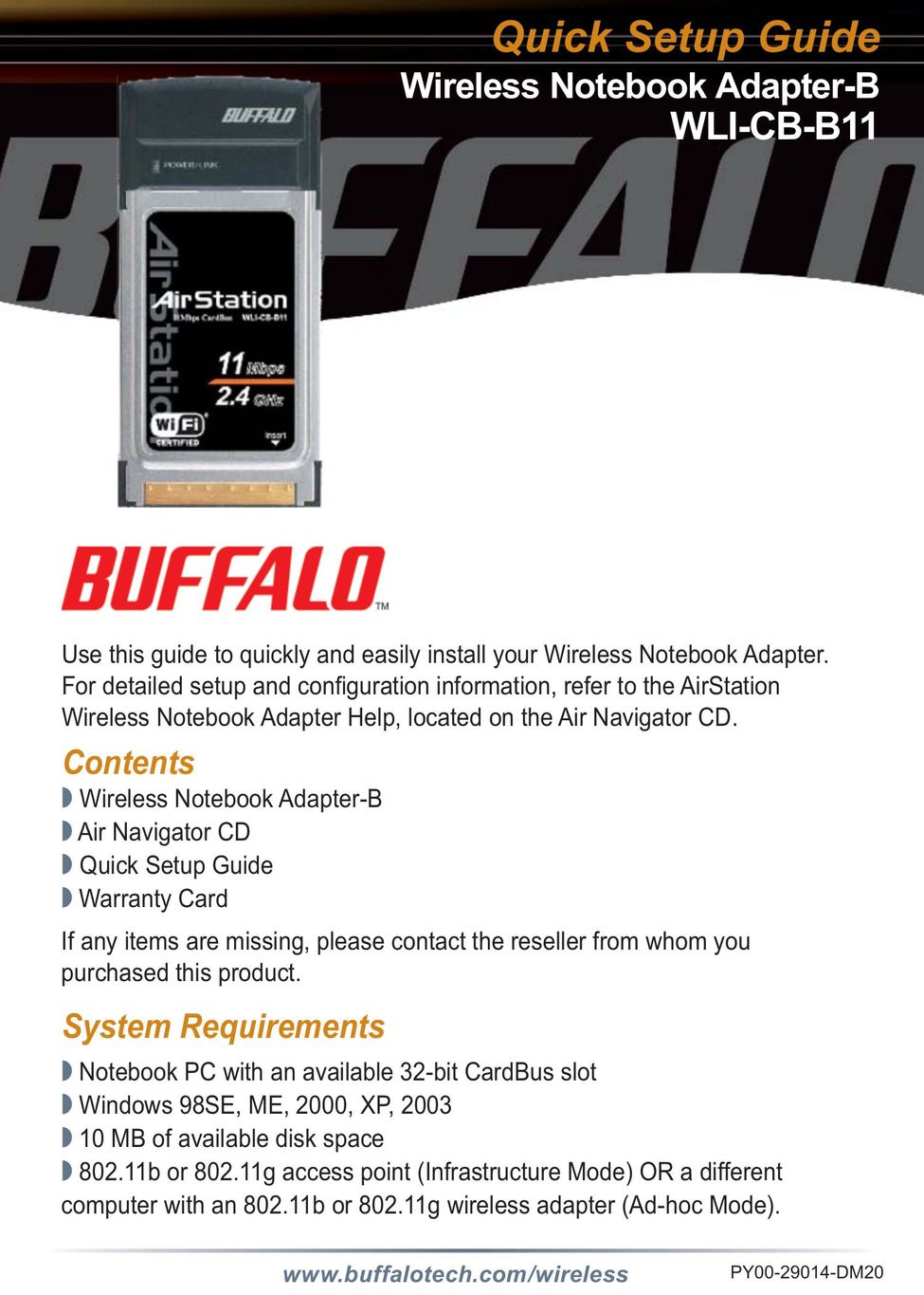 Buffalo Technology WLI-CB-B11 Network Card User Manual