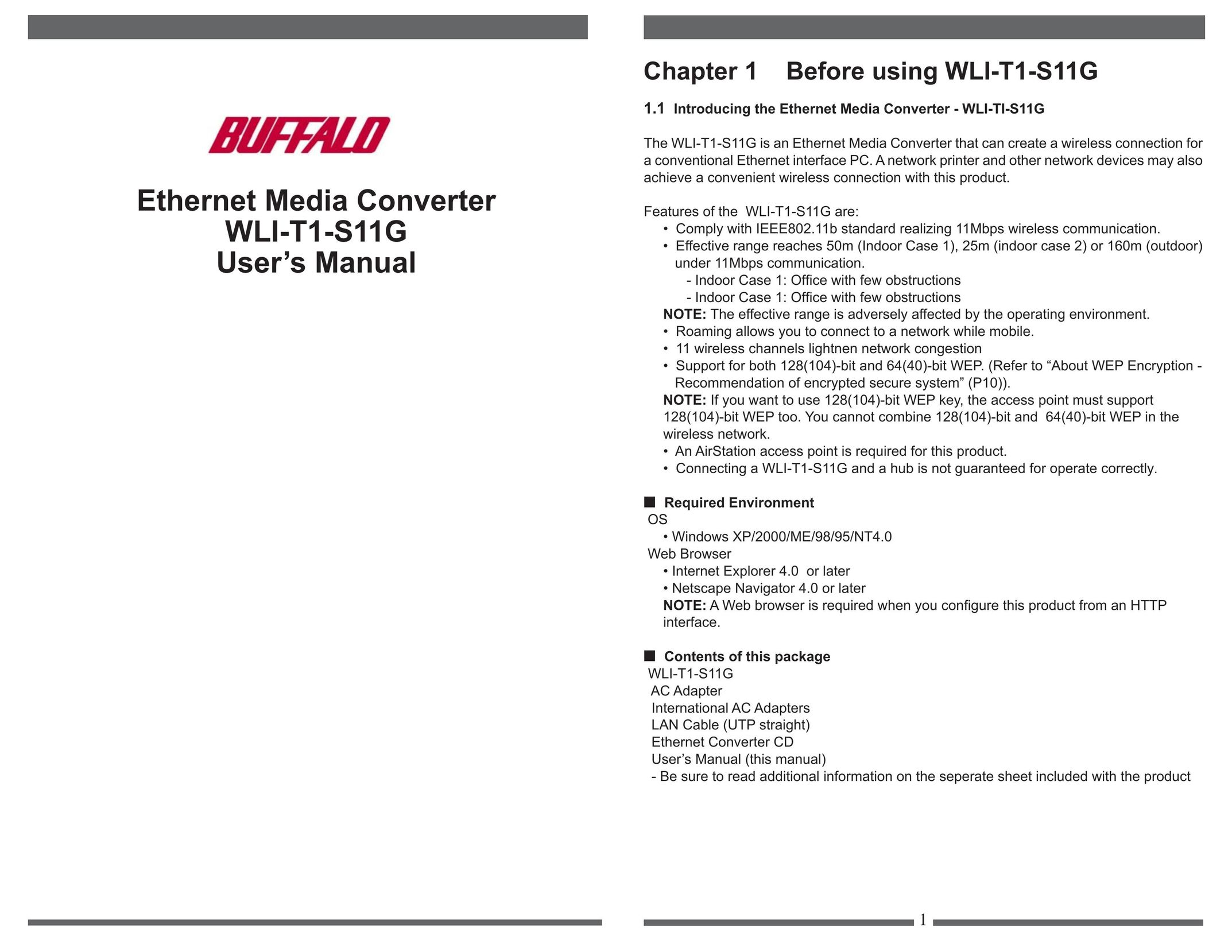 Buffalo Technology WLI-T1-S11G Network Card User Manual