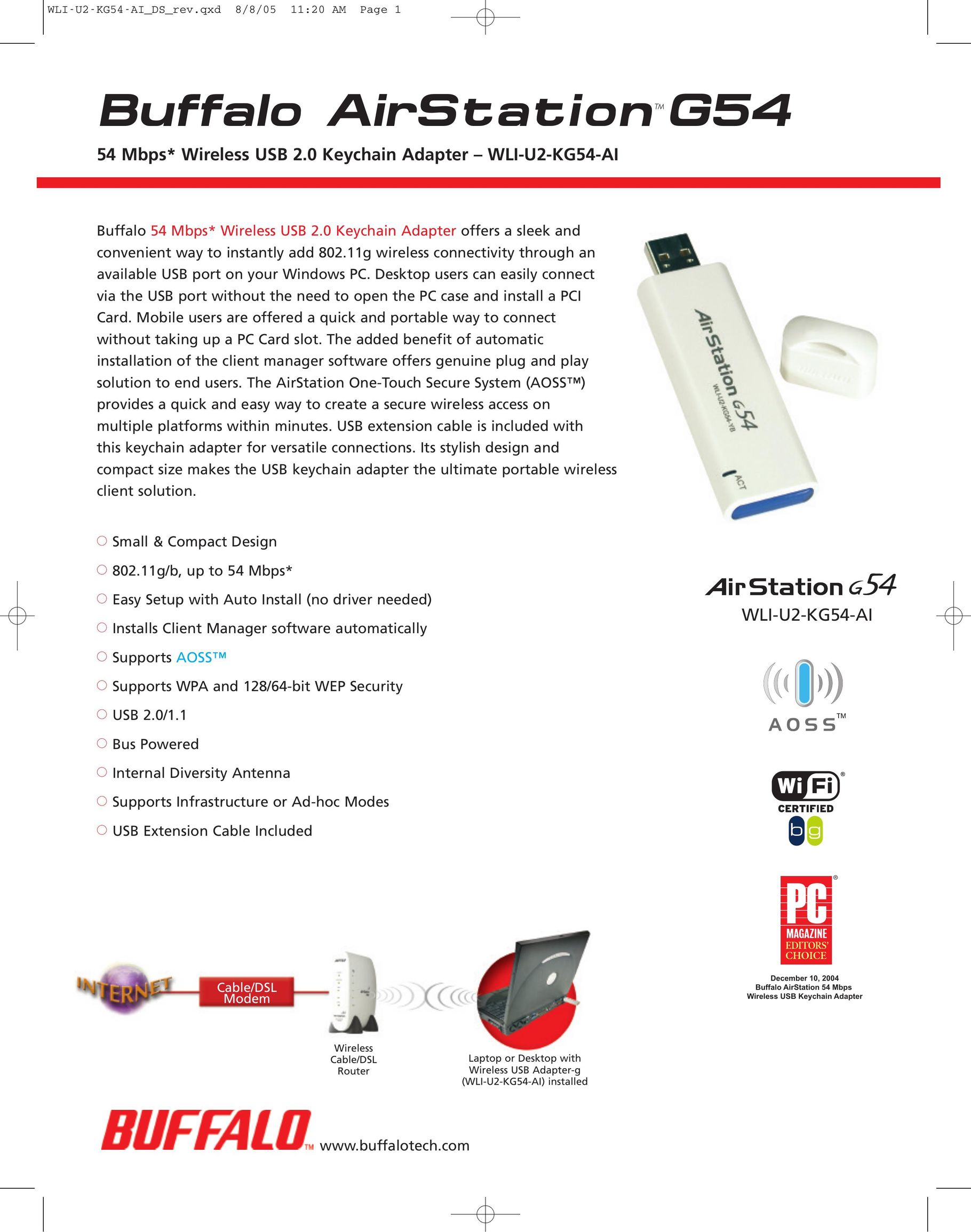Buffalo Technology WLI-U2-KG54-AI Network Card User Manual