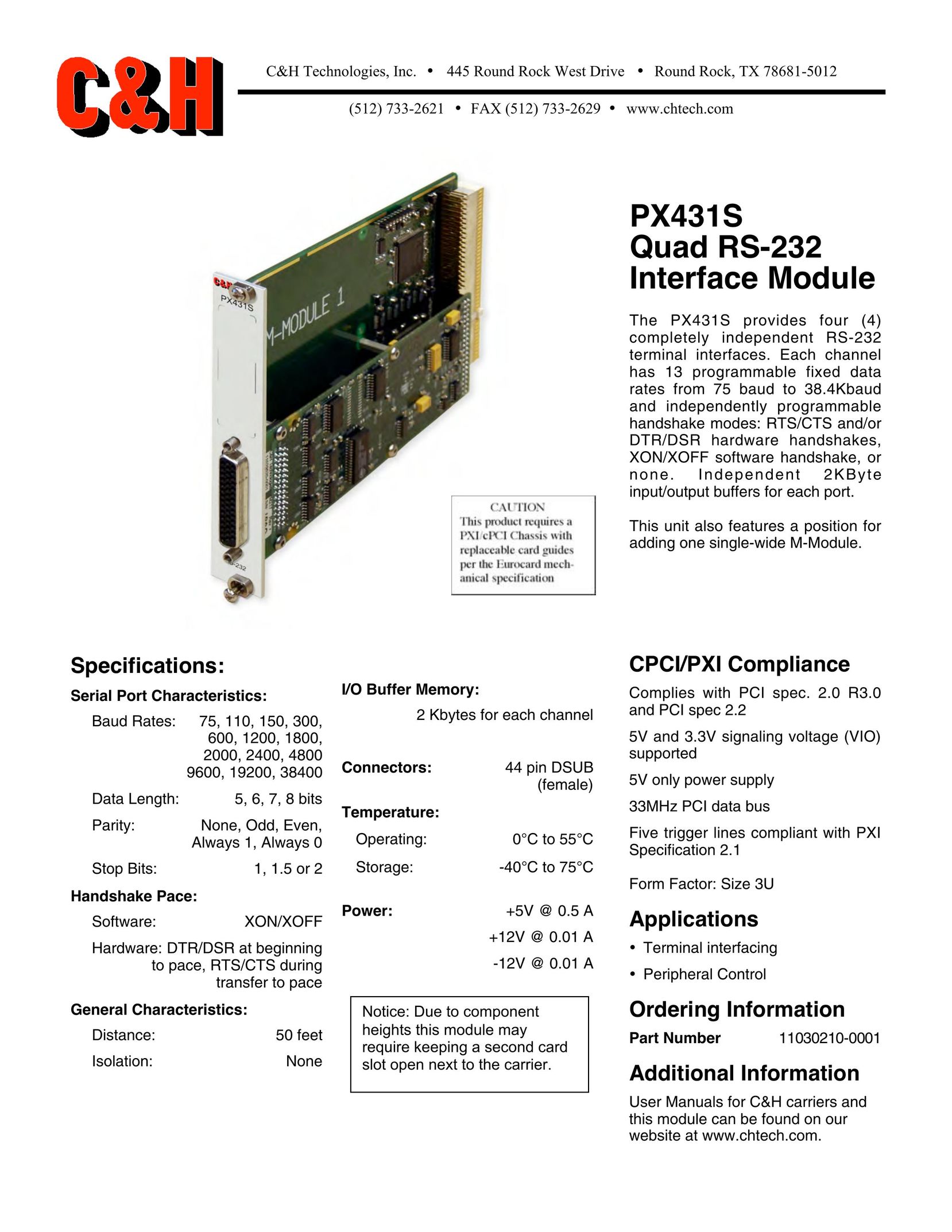 CH Tech PX431S Network Card User Manual