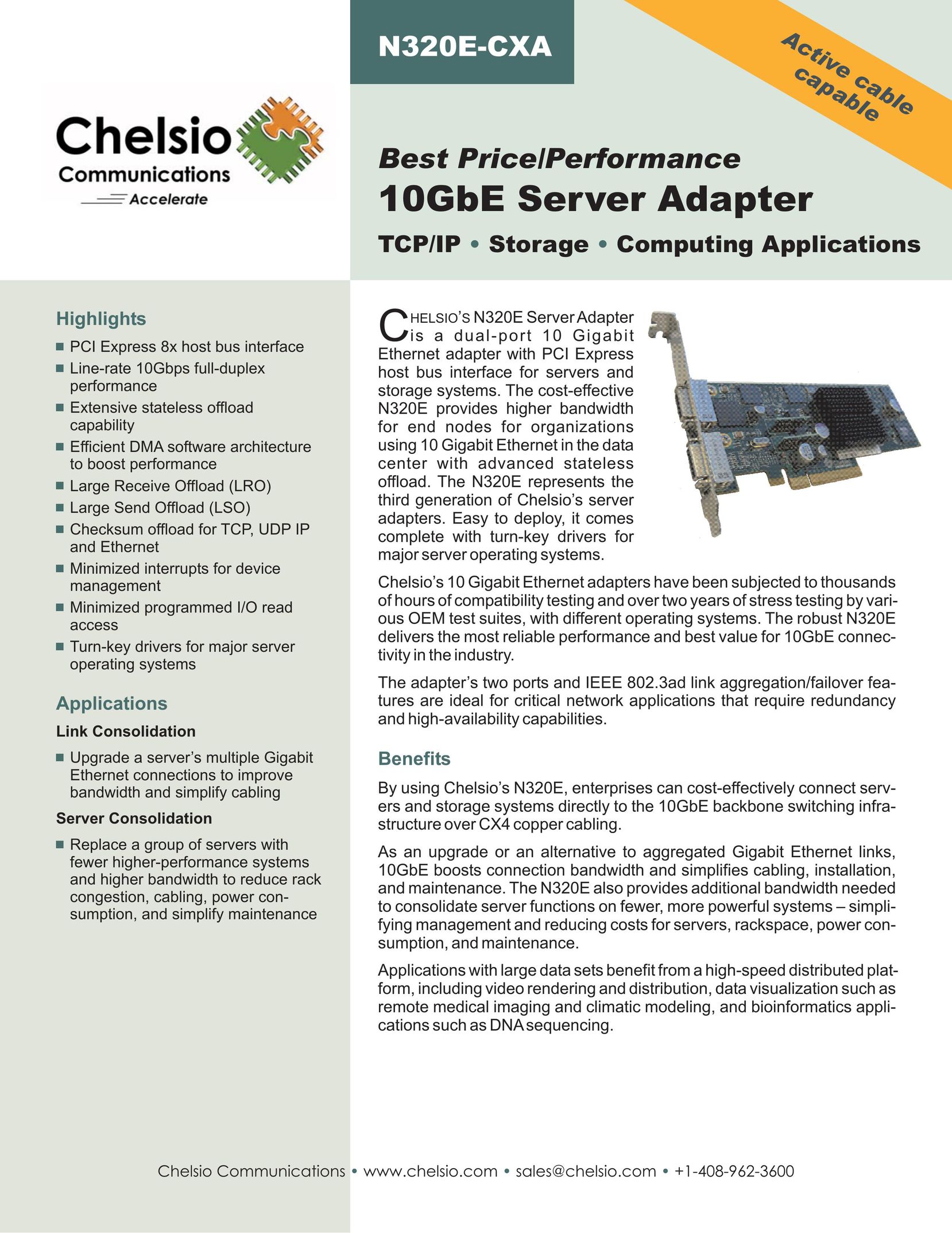 Chelsio Communications N320E-CXA Network Card User Manual