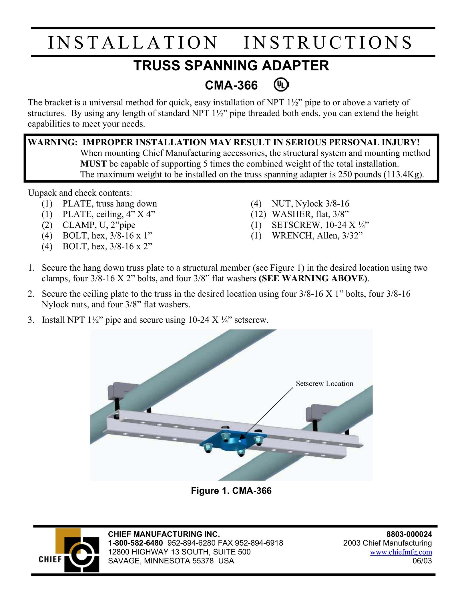 Chief Manufacturing CMA-366 Network Card User Manual