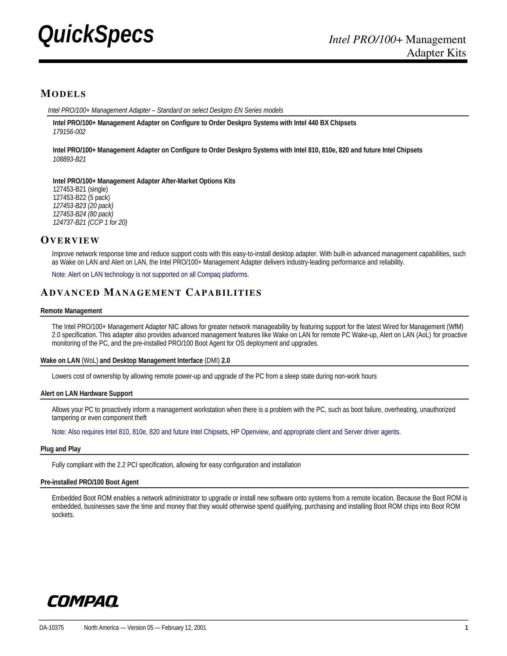 Compaq 127453-B21 Network Card User Manual