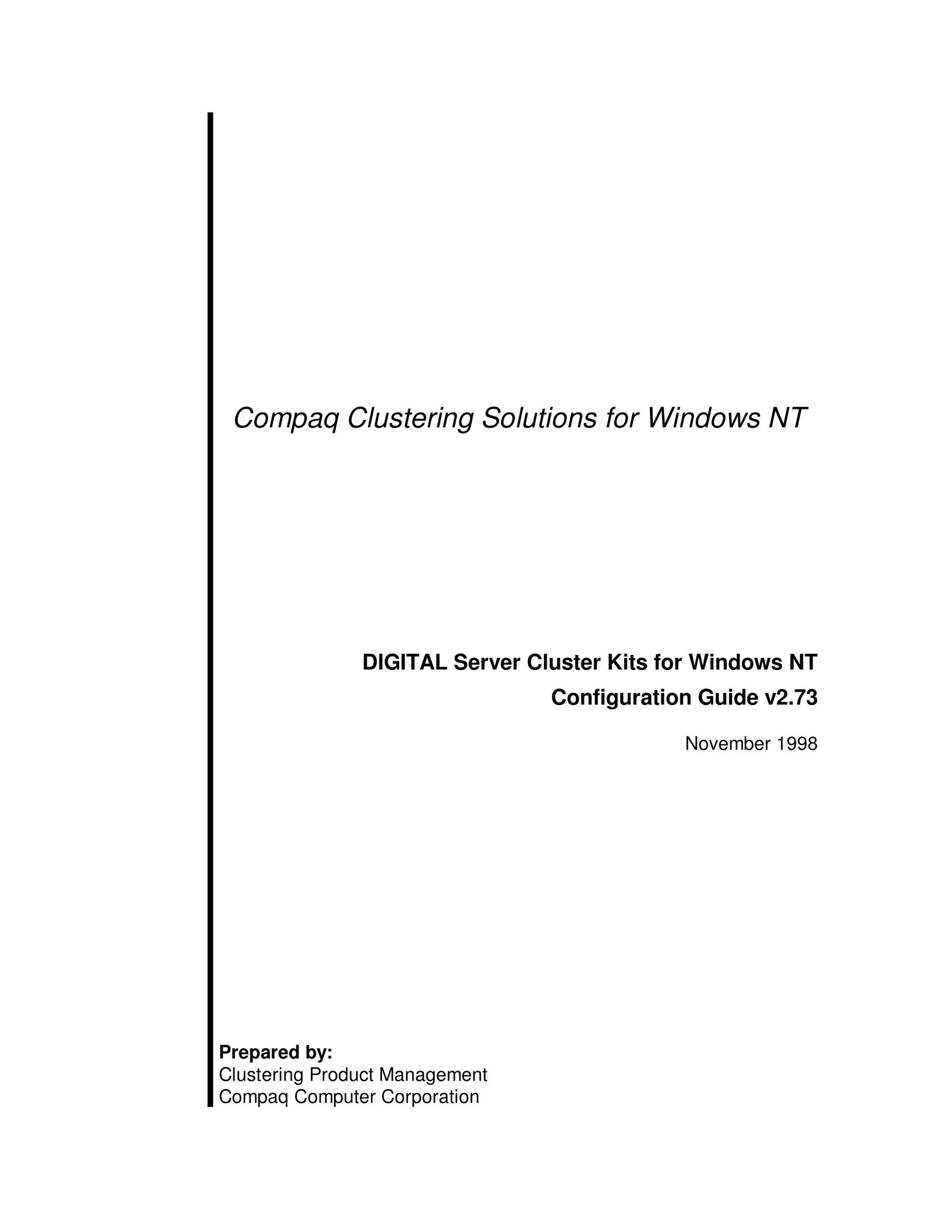 Compaq DIGITAL Server Cluster Kits for Windows NT Network Card User Manual