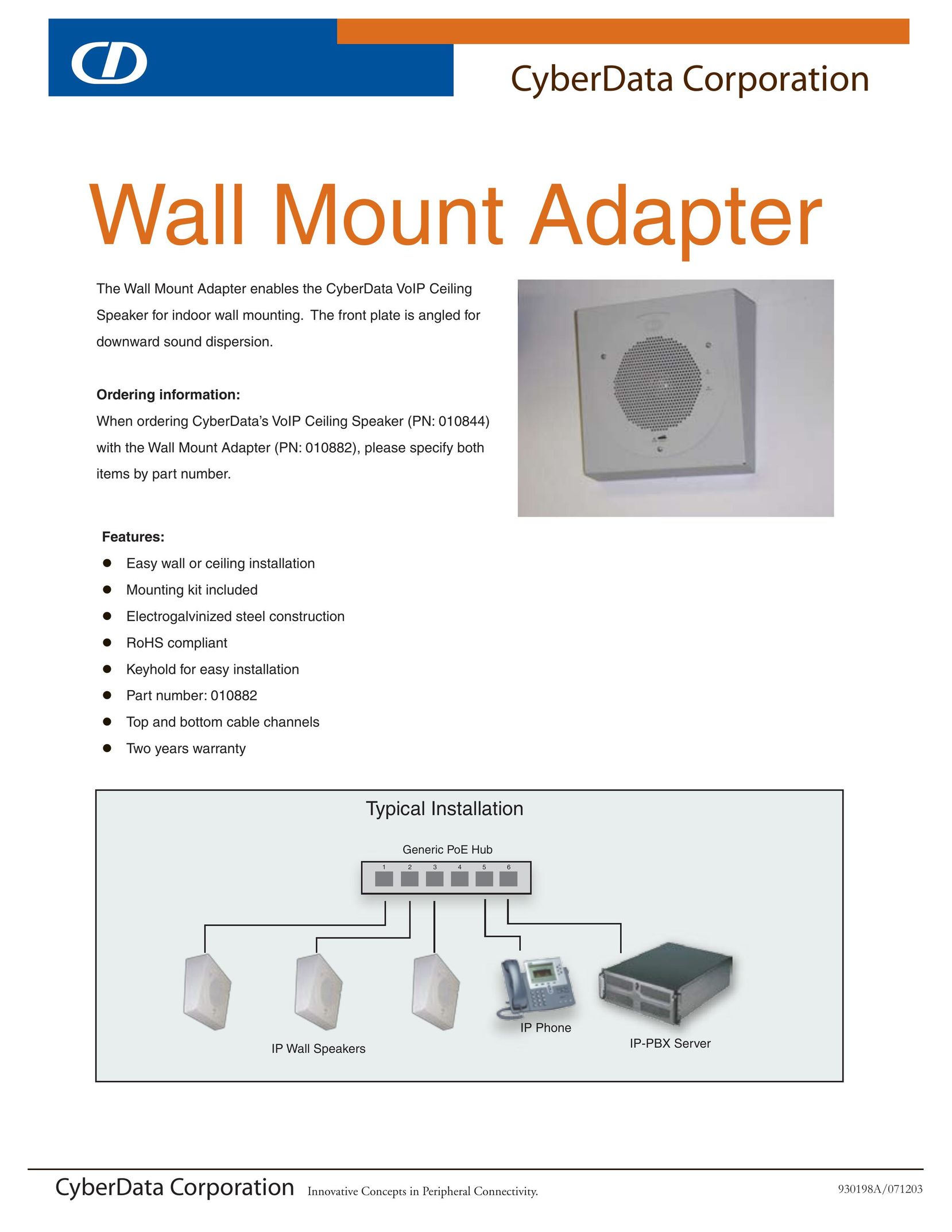 CyberData Wall Mount Adapter Network Card User Manual