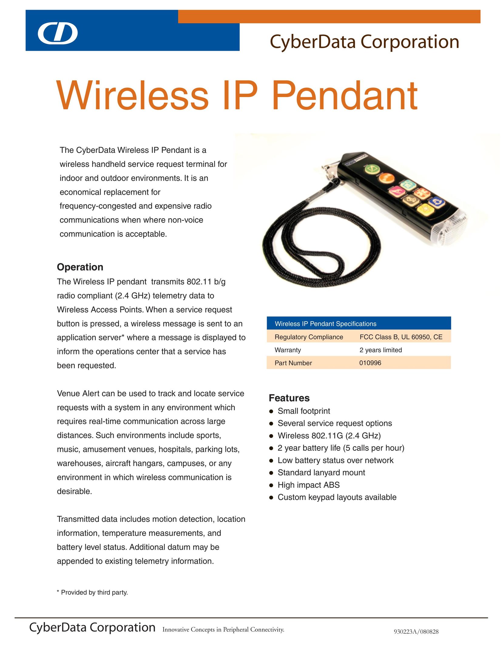 CyberData Wireless IP Pendant Network Card User Manual