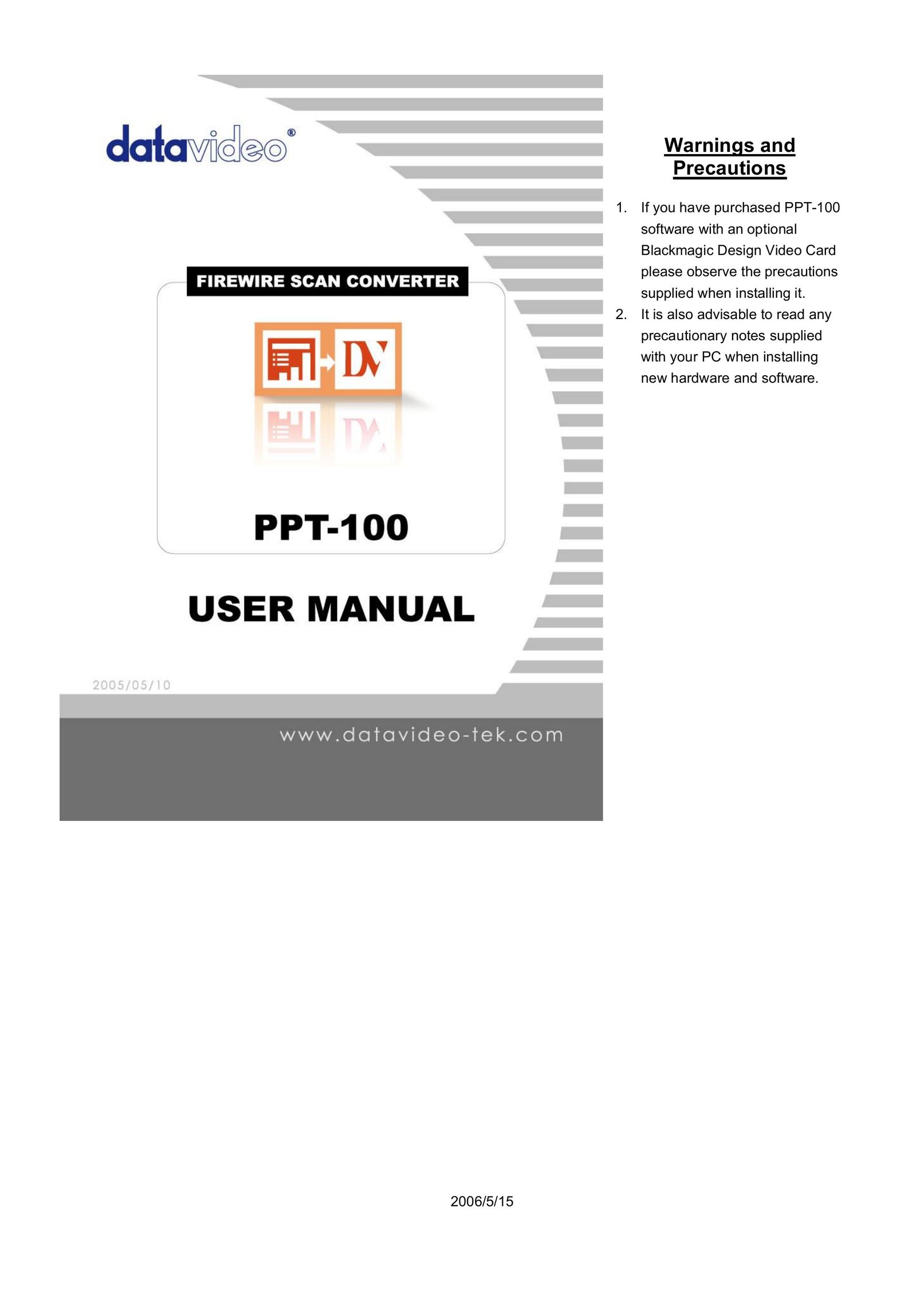 Datavideo PPT-100 Network Card User Manual