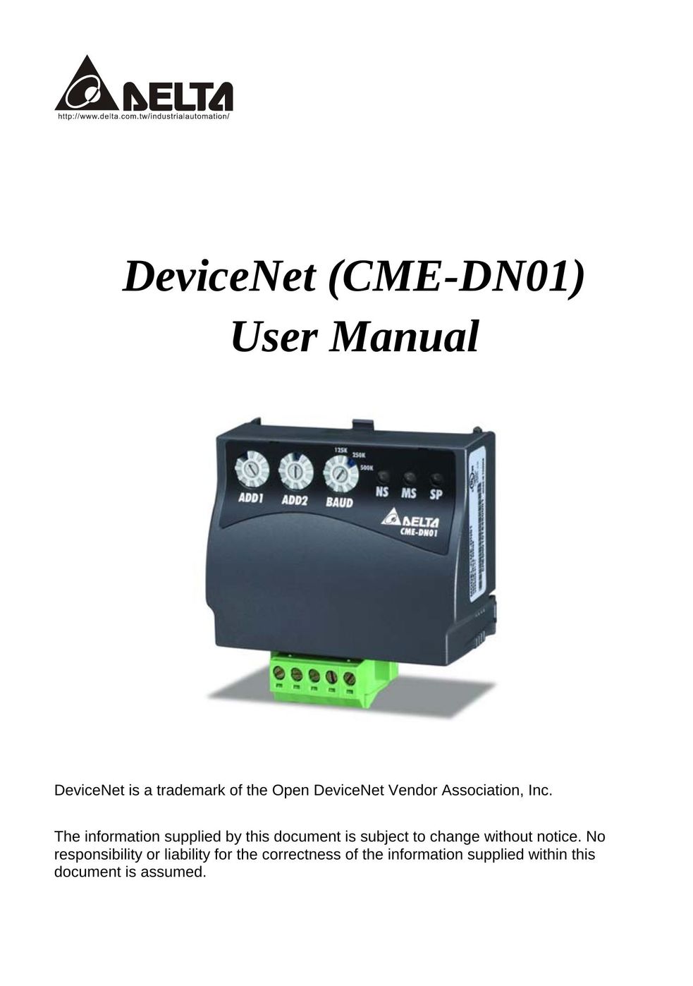 Delta Electronics CME-DN01 Network Card User Manual