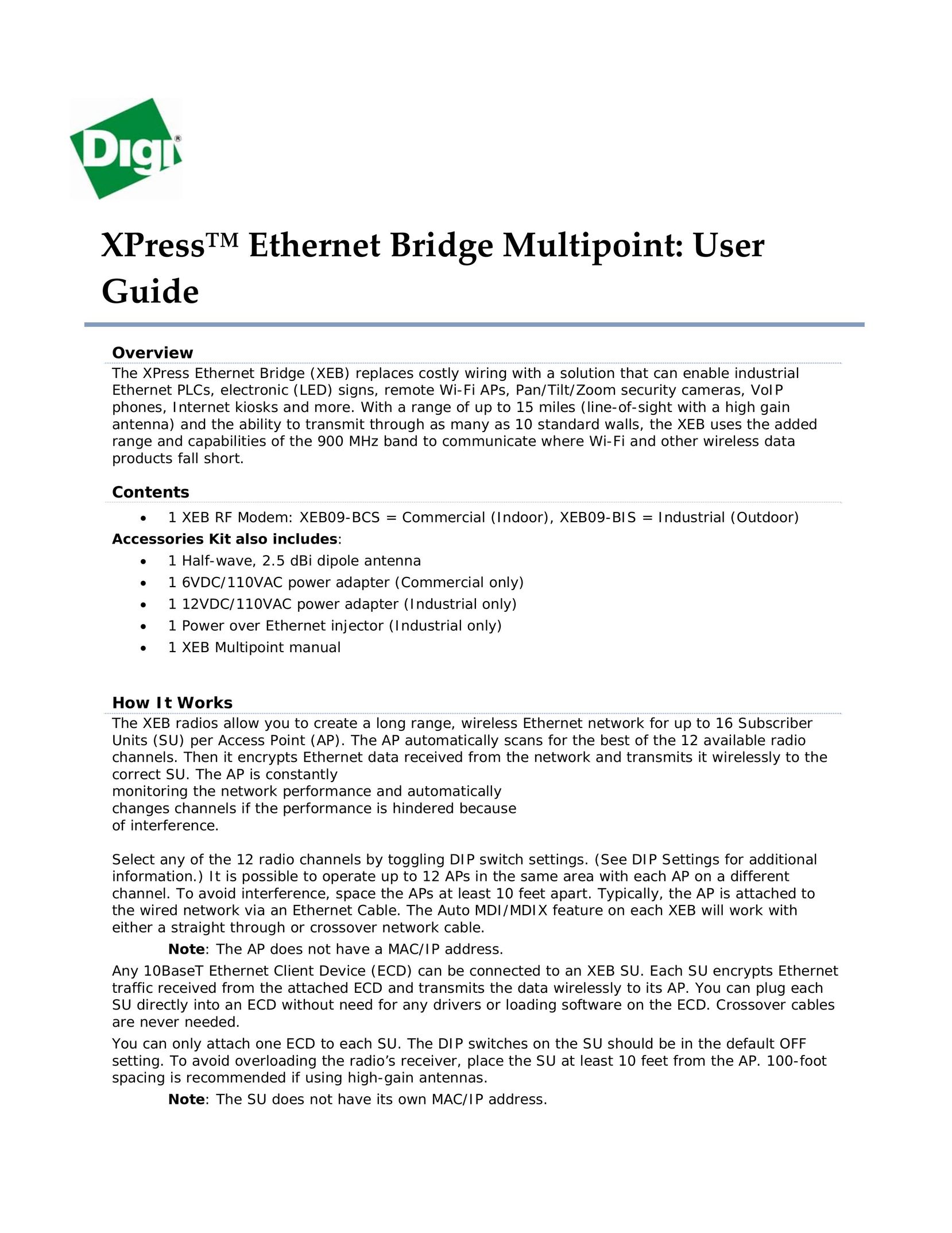 Digi XEB09-BCS Network Card User Manual