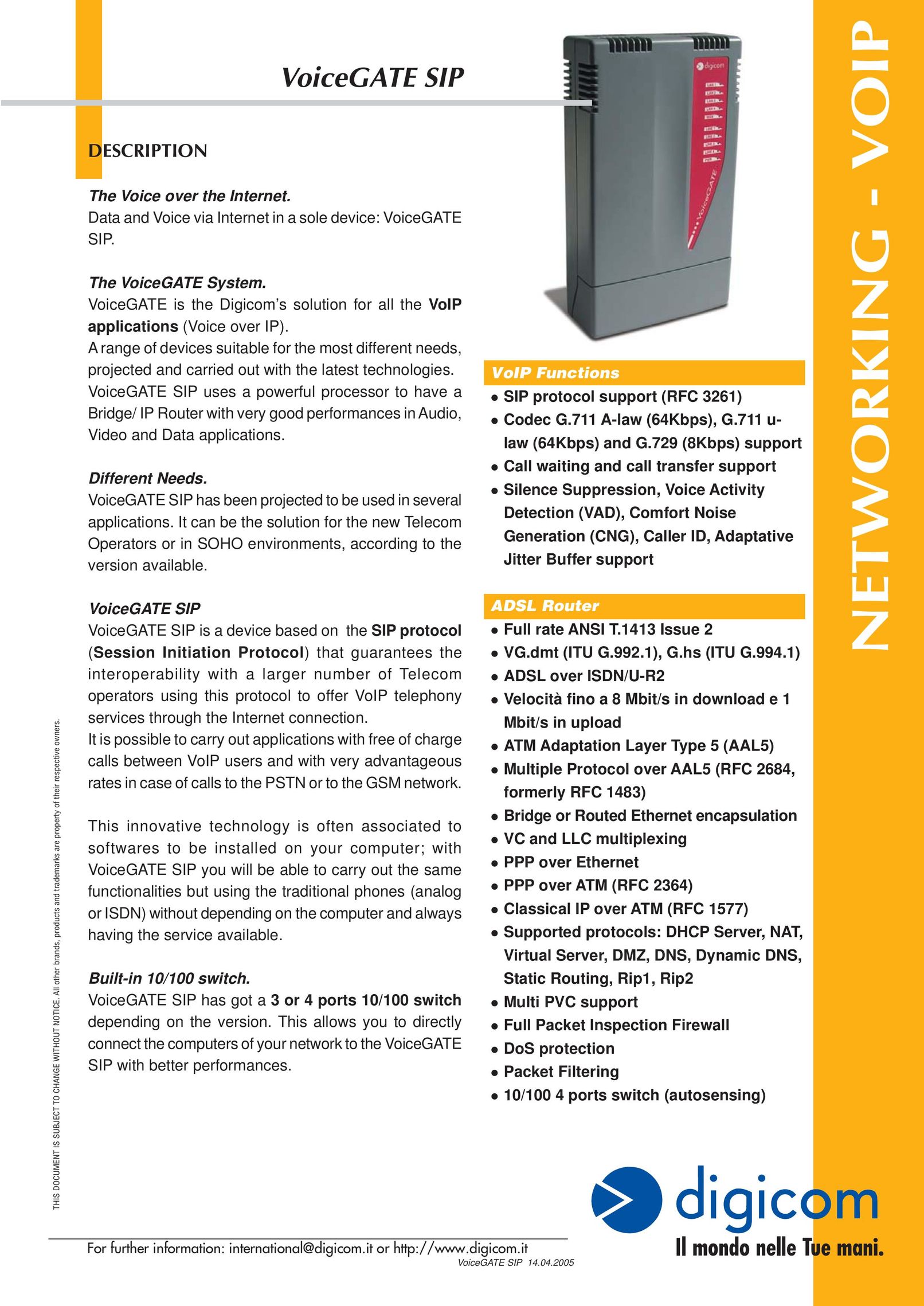 Digicom Networking-VOIP Network Card User Manual
