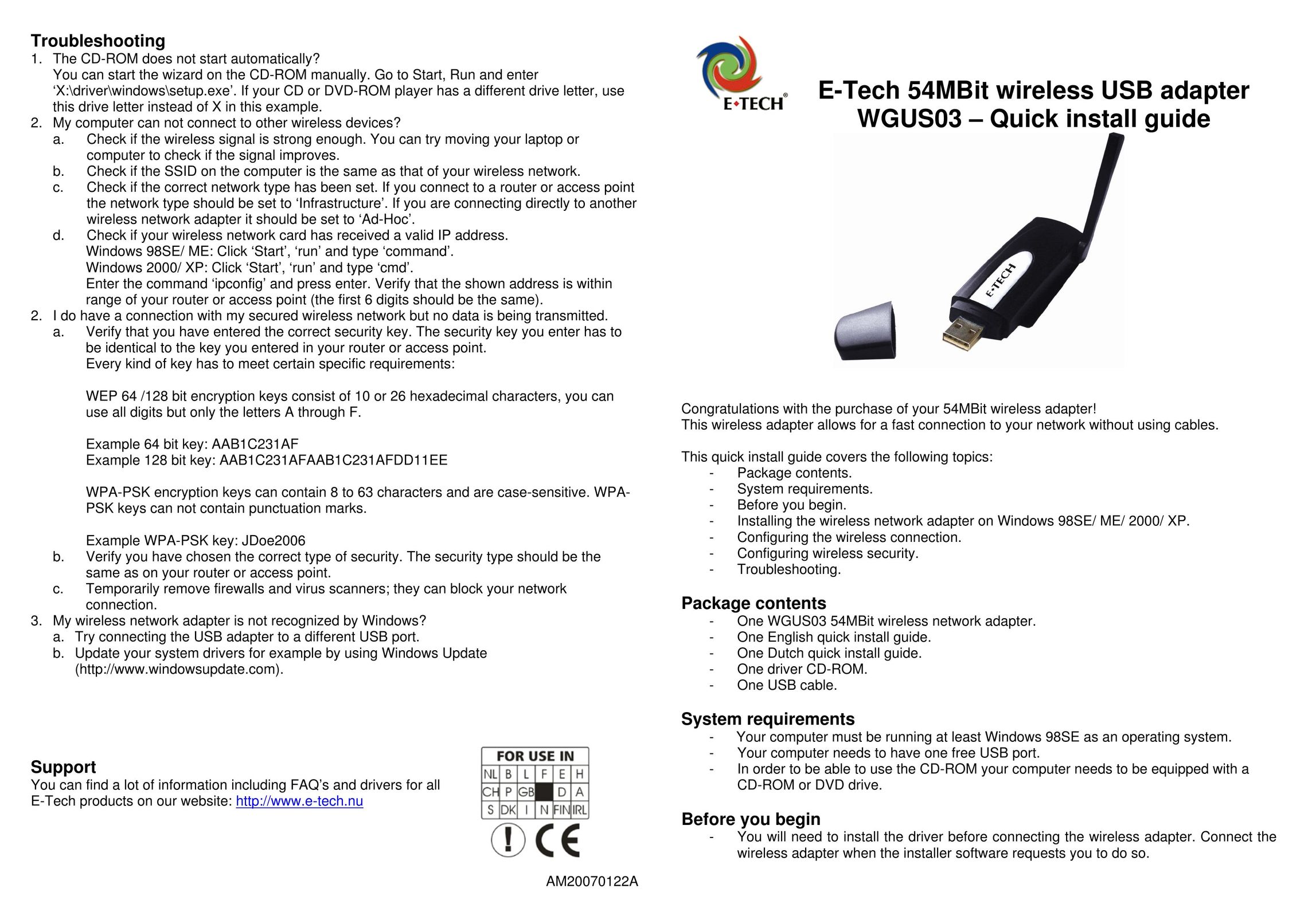 E-Tech WGUS03 Network Card User Manual