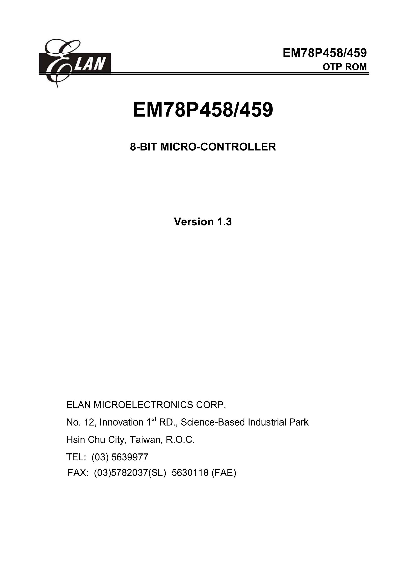 ELAN Home Systems EM78P459 Network Card User Manual