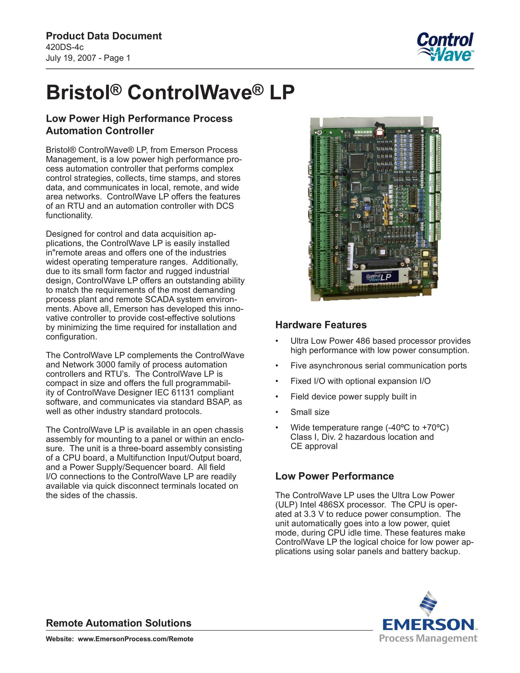 Emerson Process Management ControlWave LP Network Card User Manual