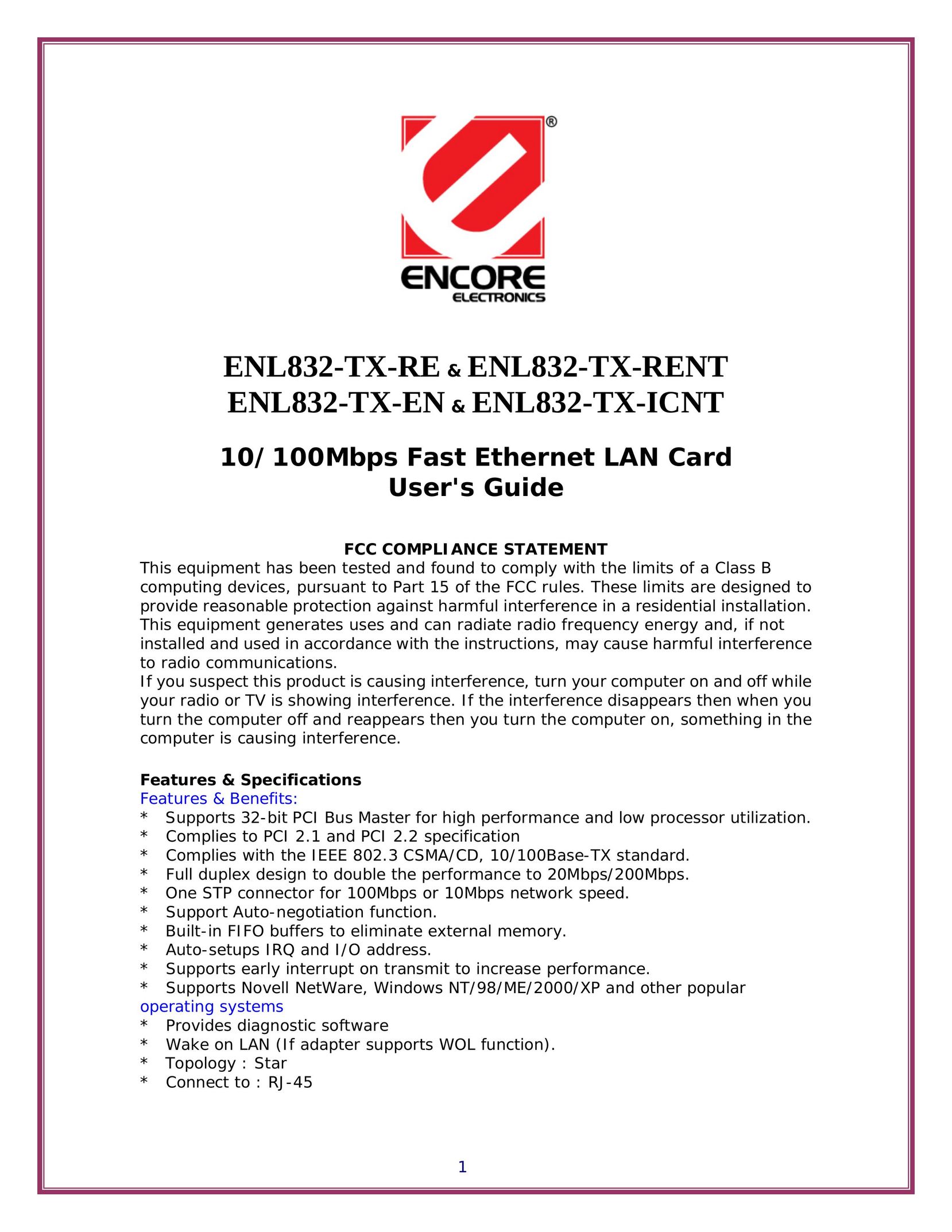 Encore electronic ENL832-TX-EN Network Card User Manual