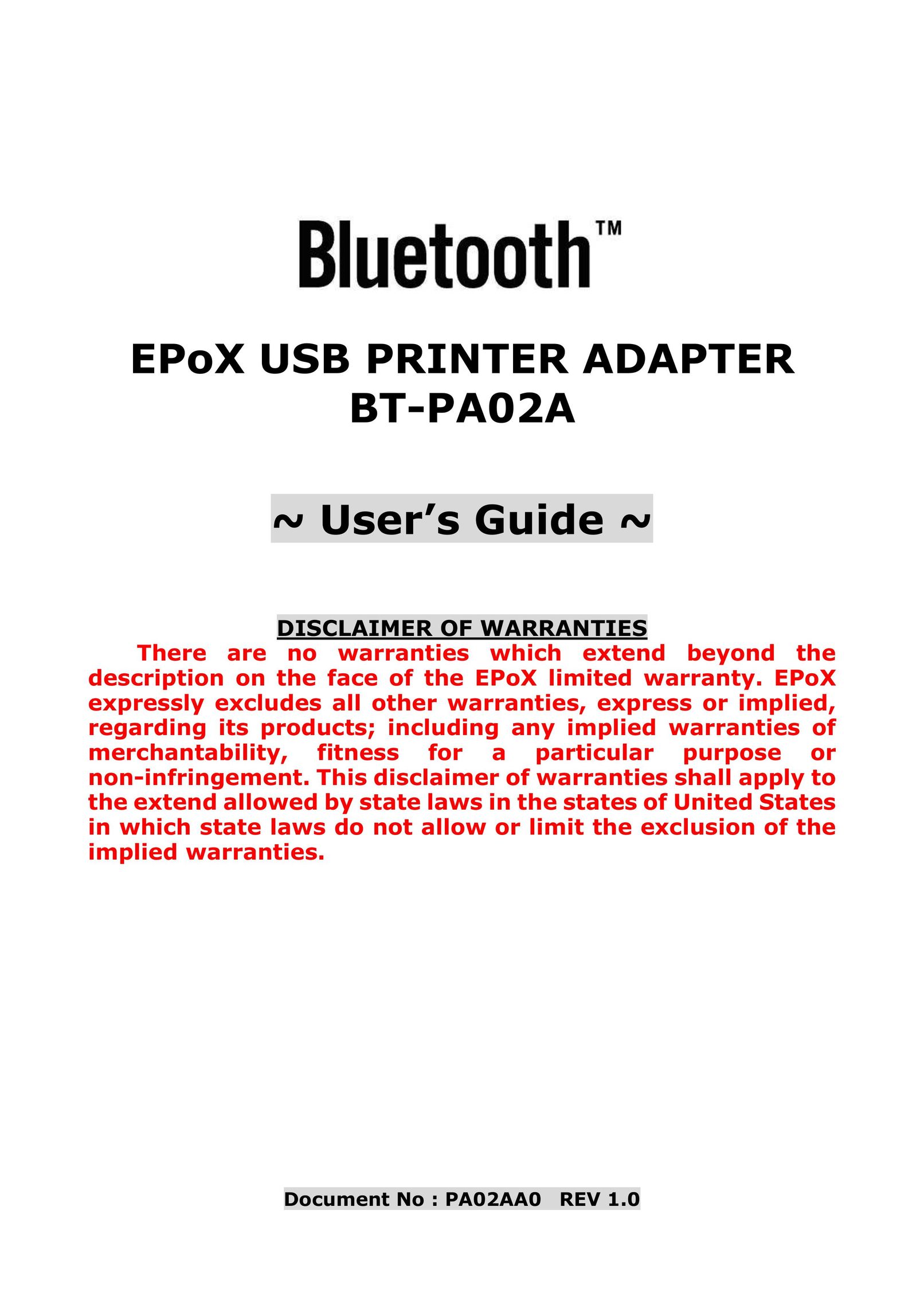 EPoX Computer BT-PA02A Network Card User Manual