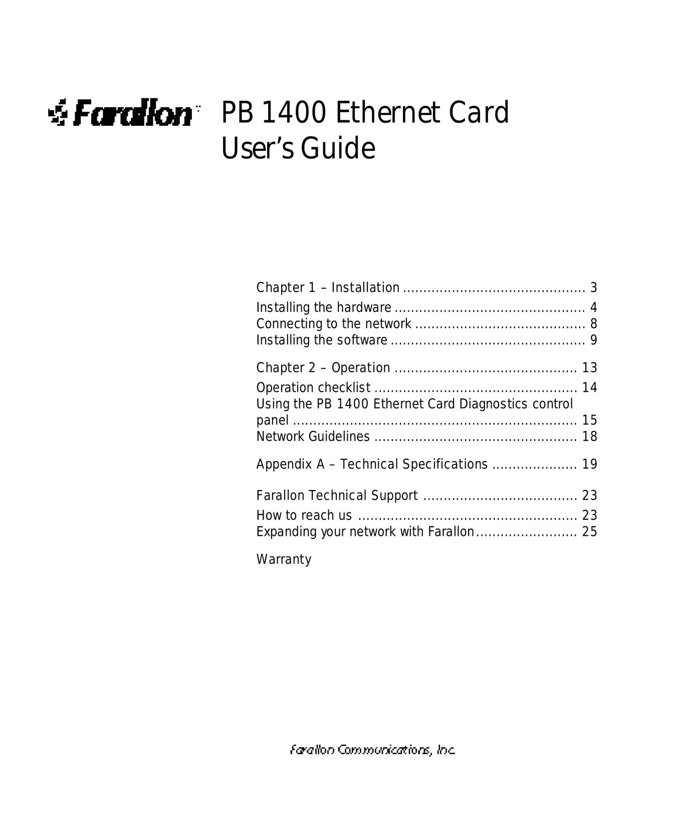 Farallon Communications PB 1400 Network Card User Manual
