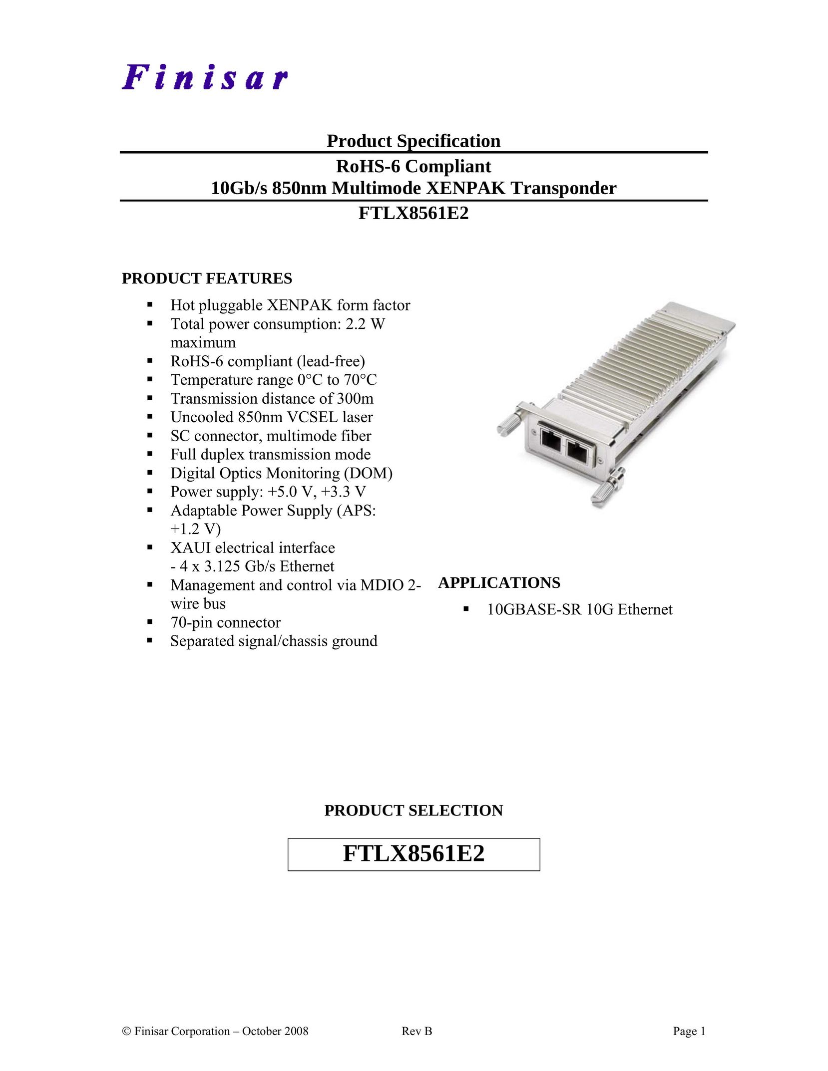 Finisar FTLX8561E2 Network Card User Manual