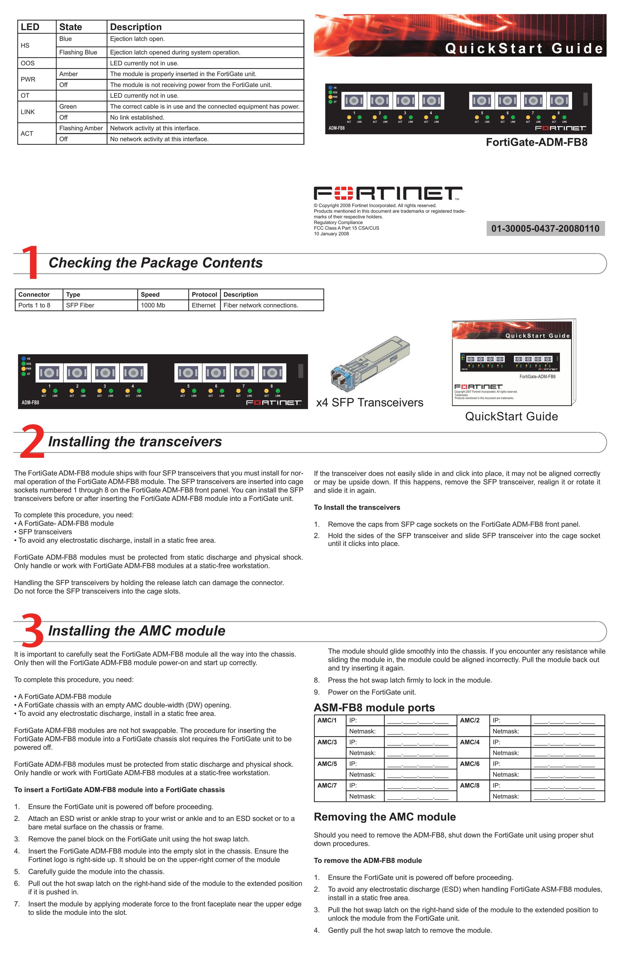 Fortinet ADM-FB8 Network Card User Manual