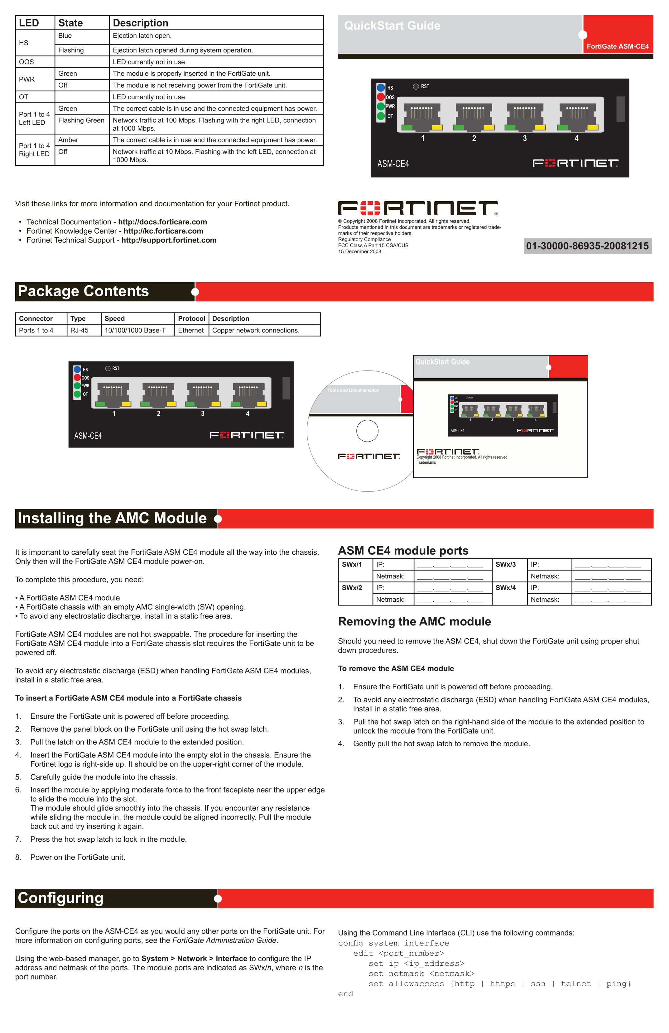 Fortinet ASM-CE4 Network Card User Manual