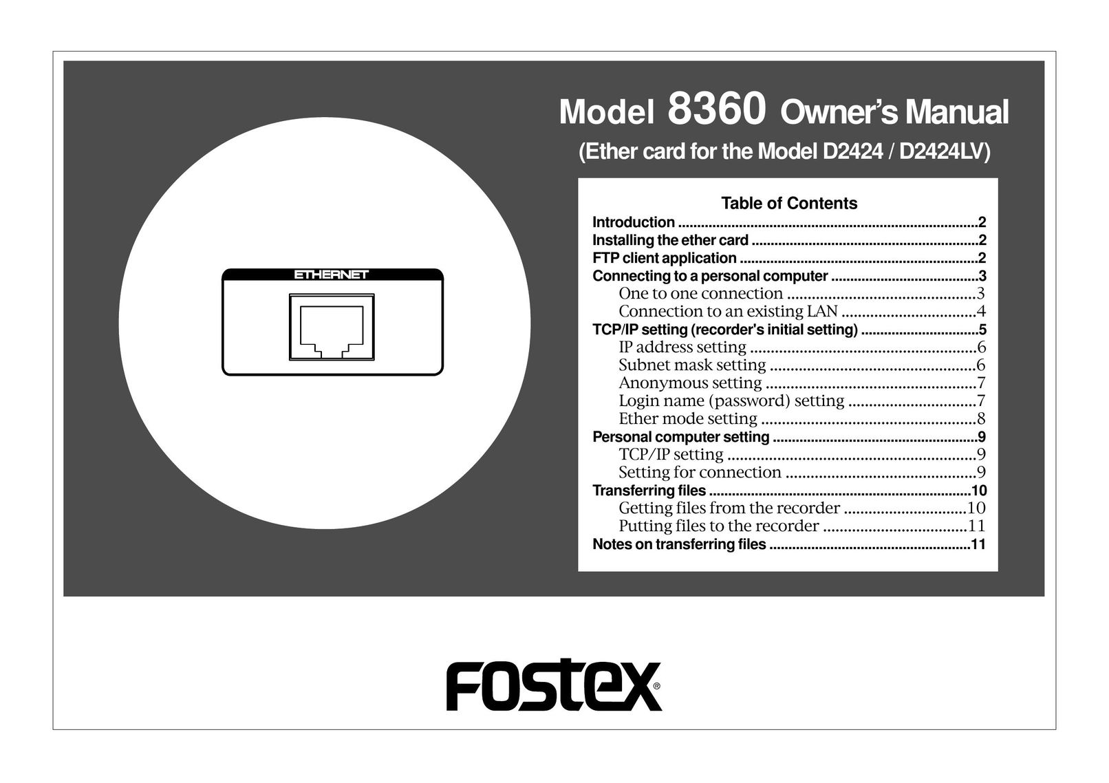 Fostex 8360 Network Card User Manual