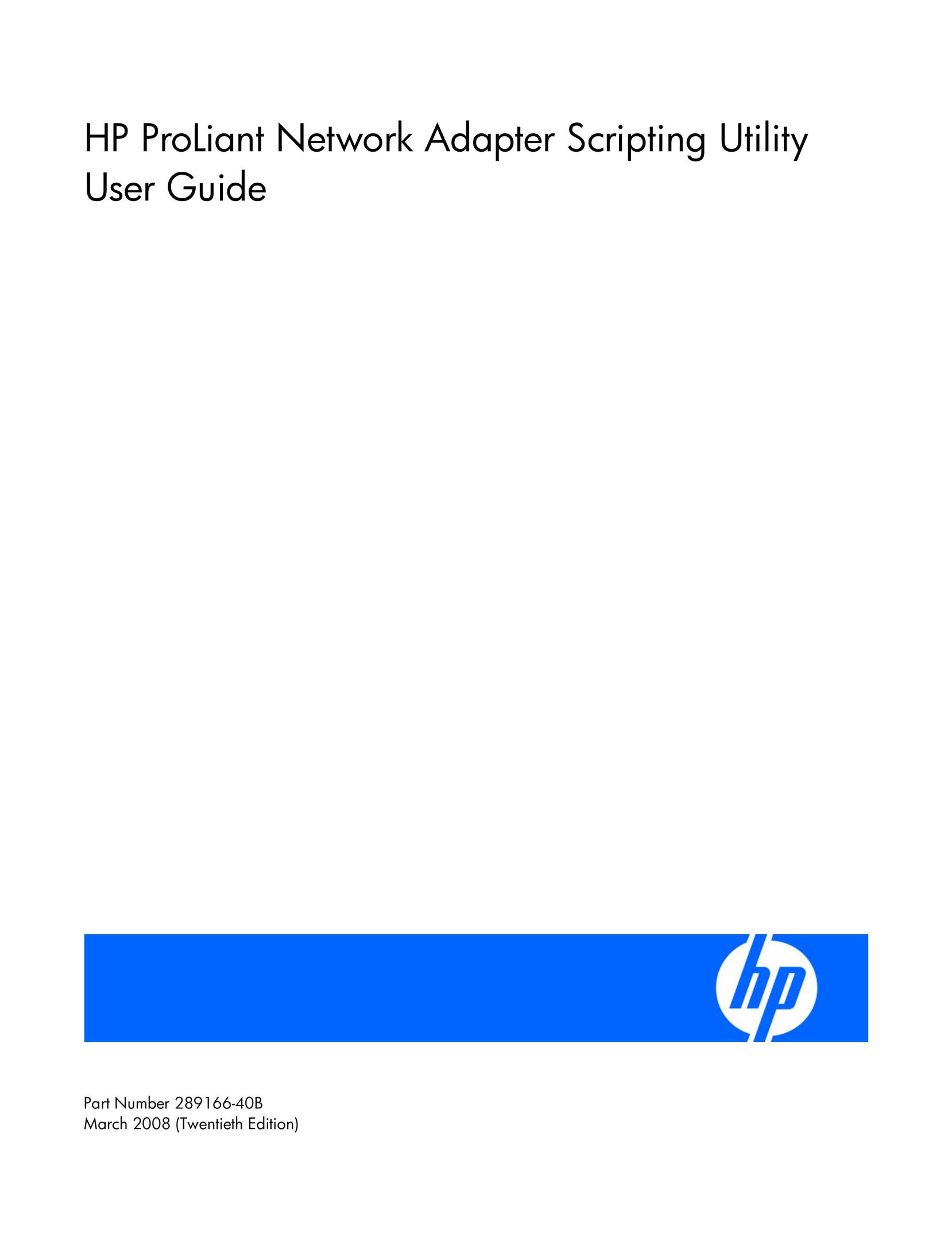 HP (Hewlett-Packard) 289166-40B Network Card User Manual