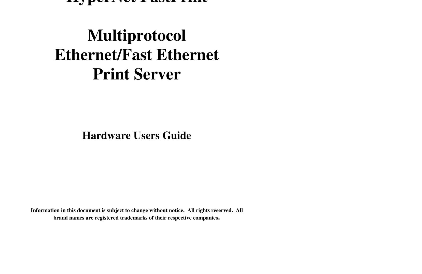 Hypertec FastPrint Multiprotocol Ethernet/Fast Ethernet Print Server Hardware Network Card User Manual