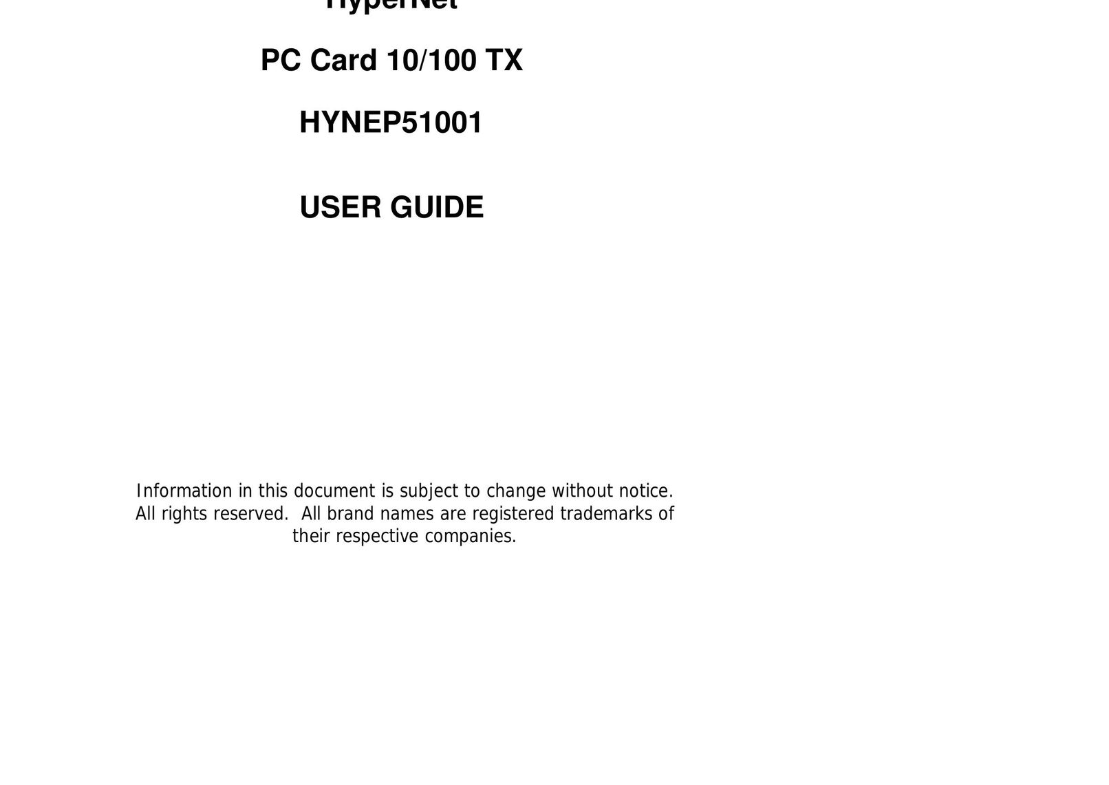 Hypertec PC Card 10/100 TX Network Card User Manual