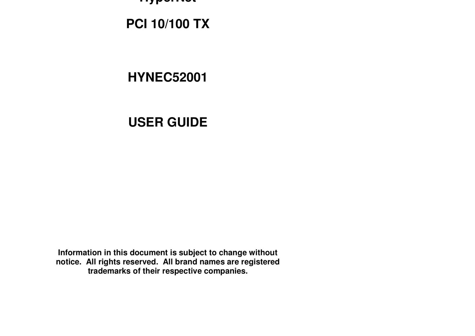 Hypertec PCI 10/100 TX Network Card User Manual