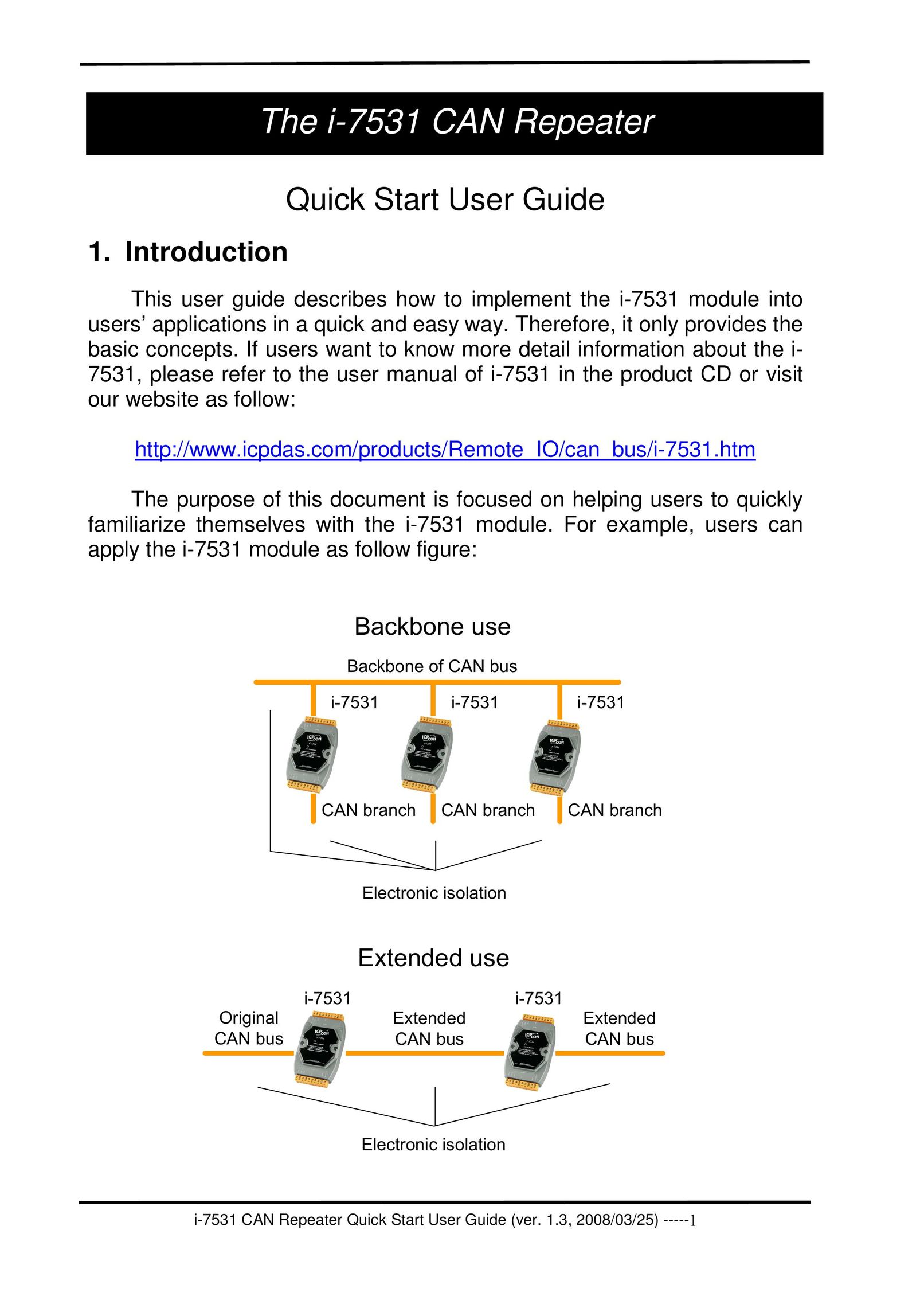ICP DAS USA I-7531 Network Card User Manual