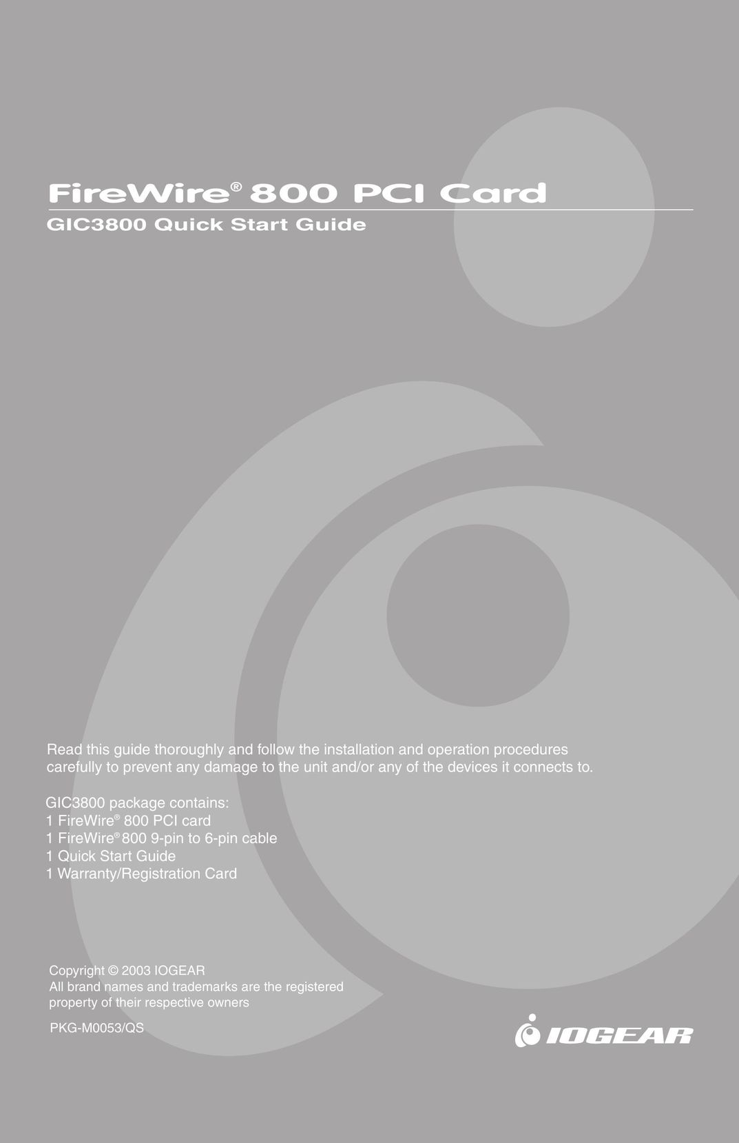 IOGear GIC3800 Network Card User Manual