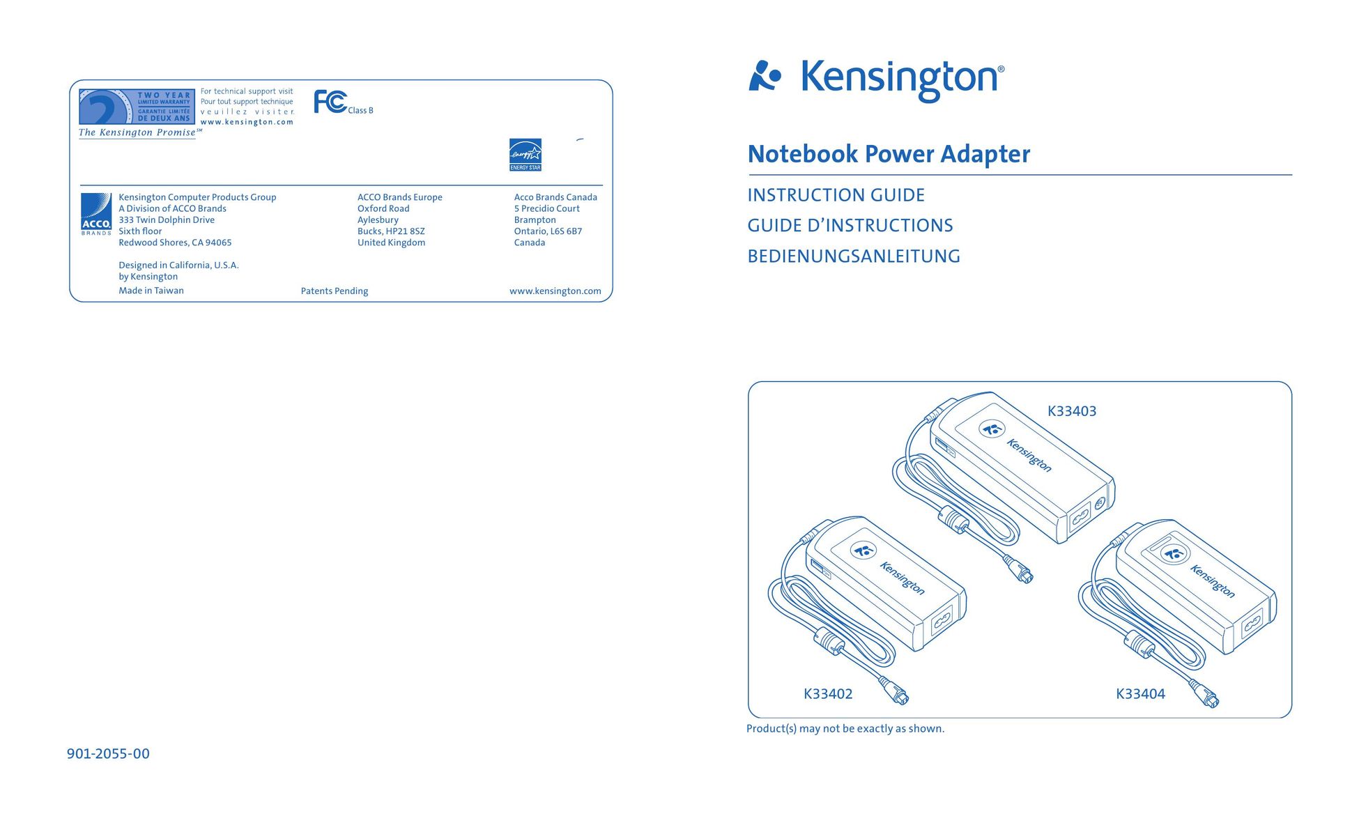 Kensington Notebook Power Adapter Network Card User Manual