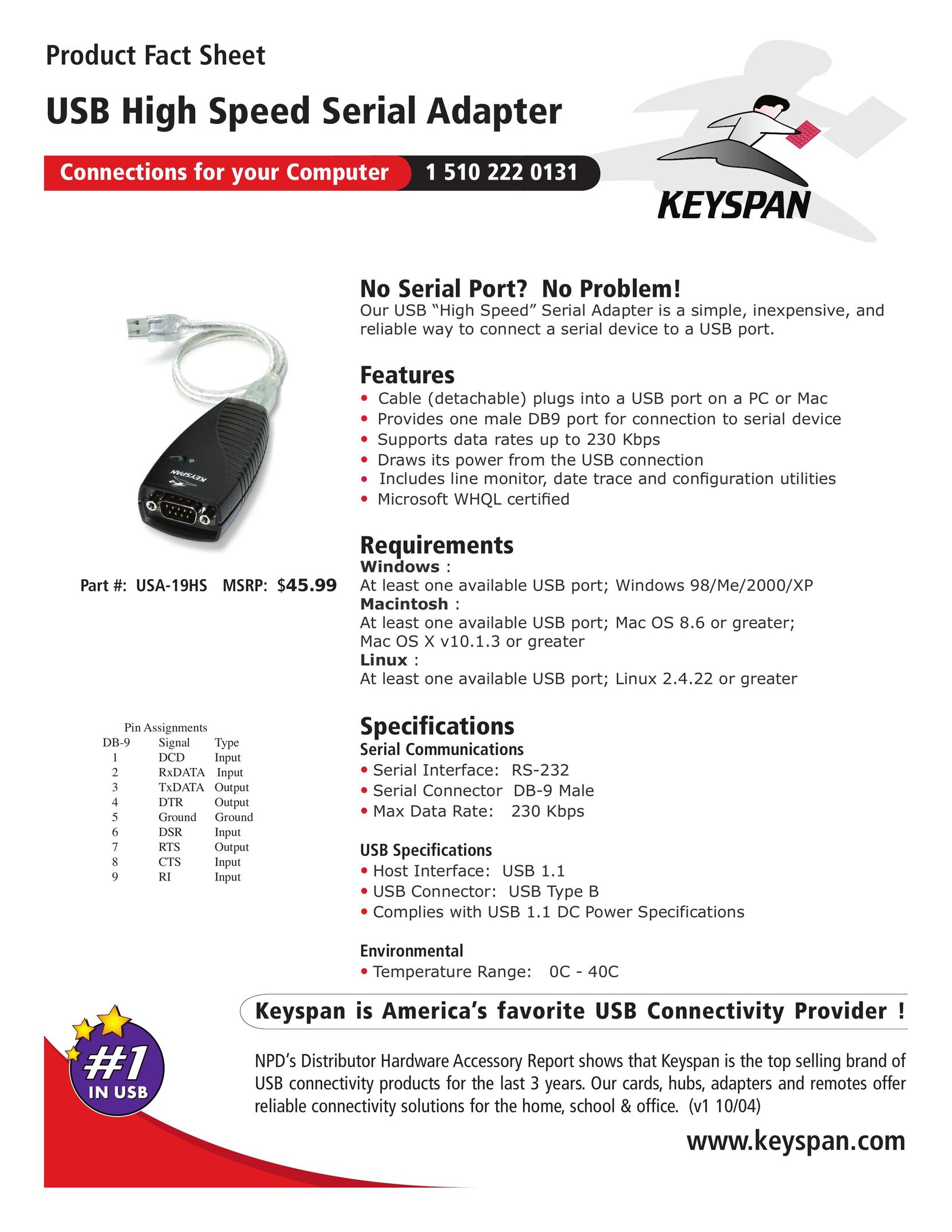 Keyspan USA-19HS Network Card User Manual