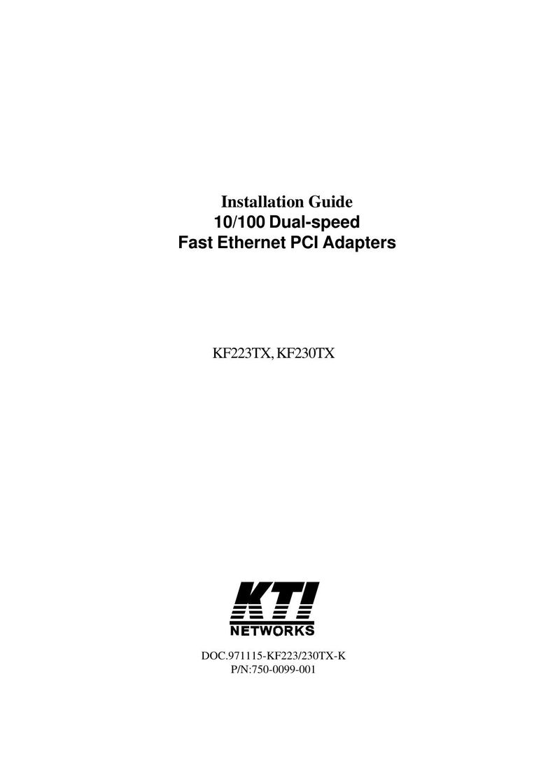 KTI Networks KF230TX Network Card User Manual