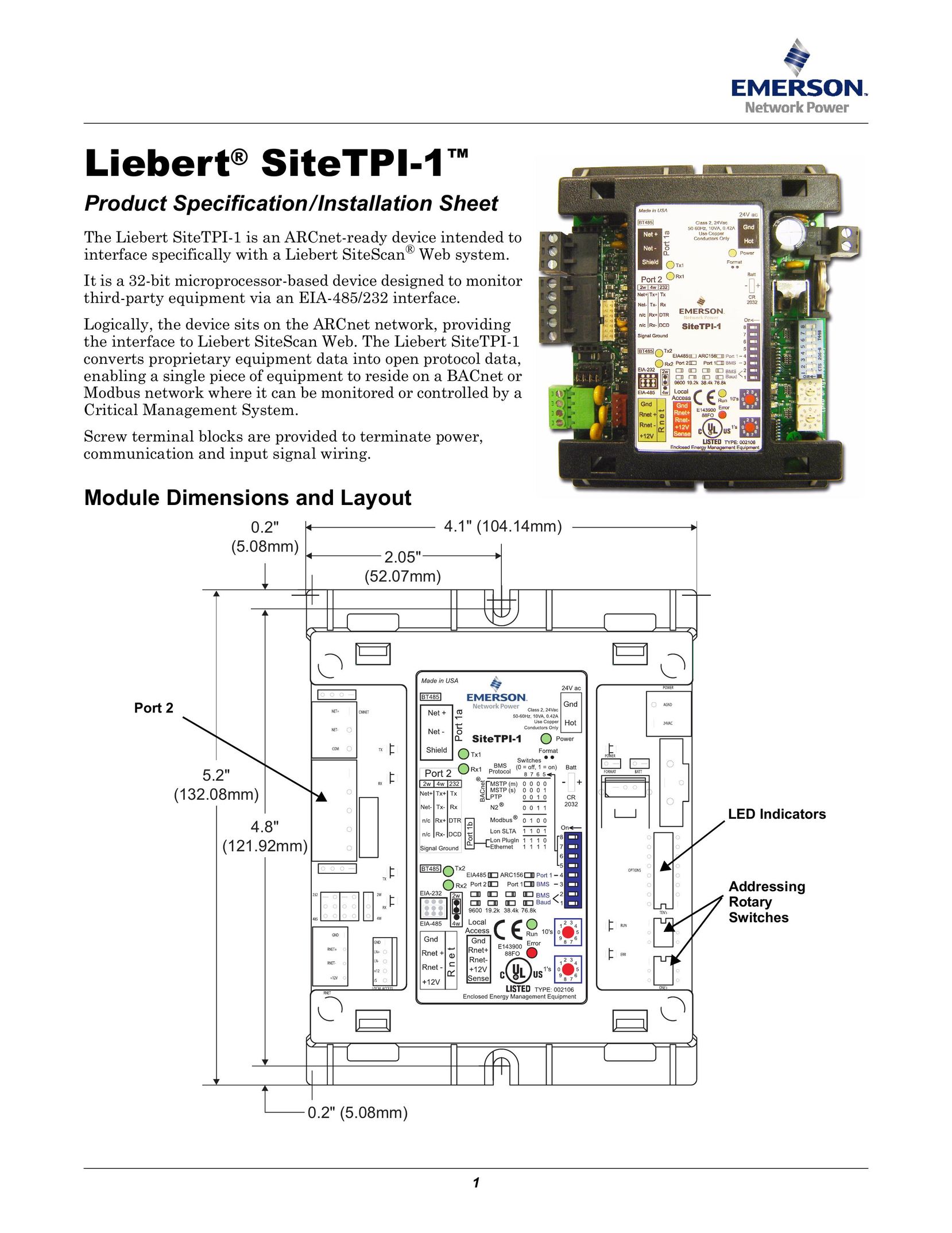 Liebert EIA-485/232 Network Card User Manual