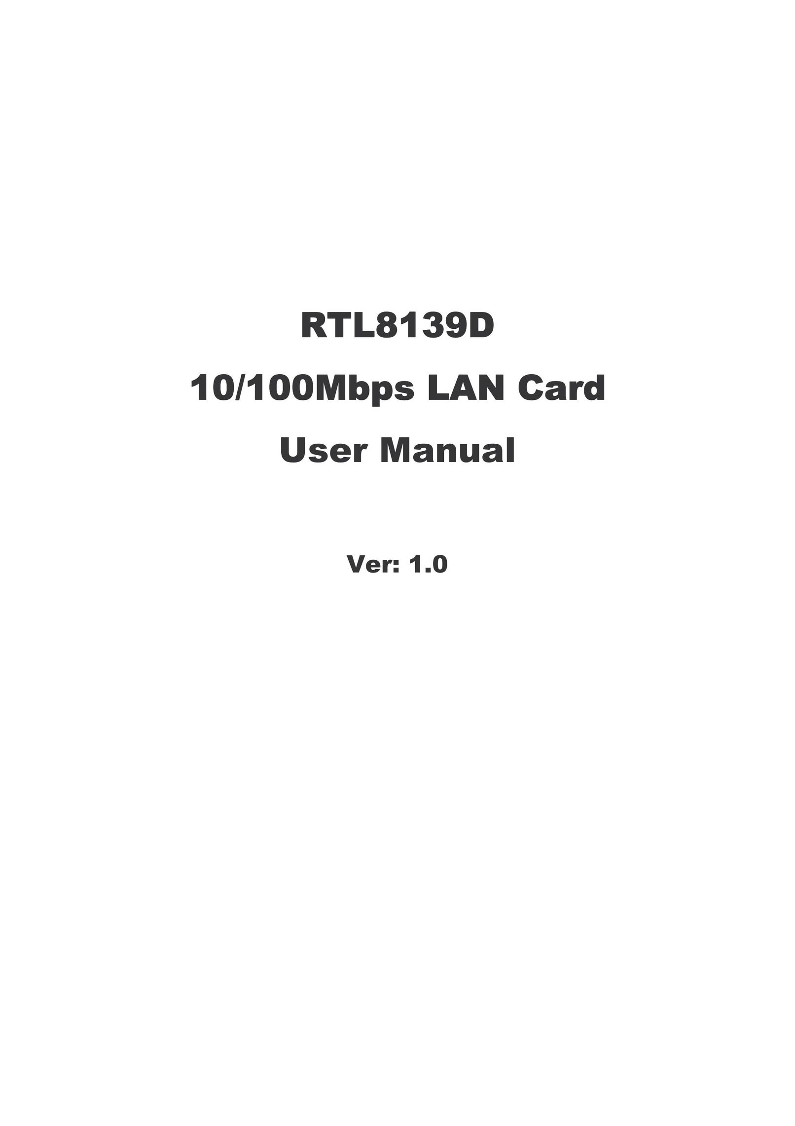 Lindy RTL8139D Network Card User Manual