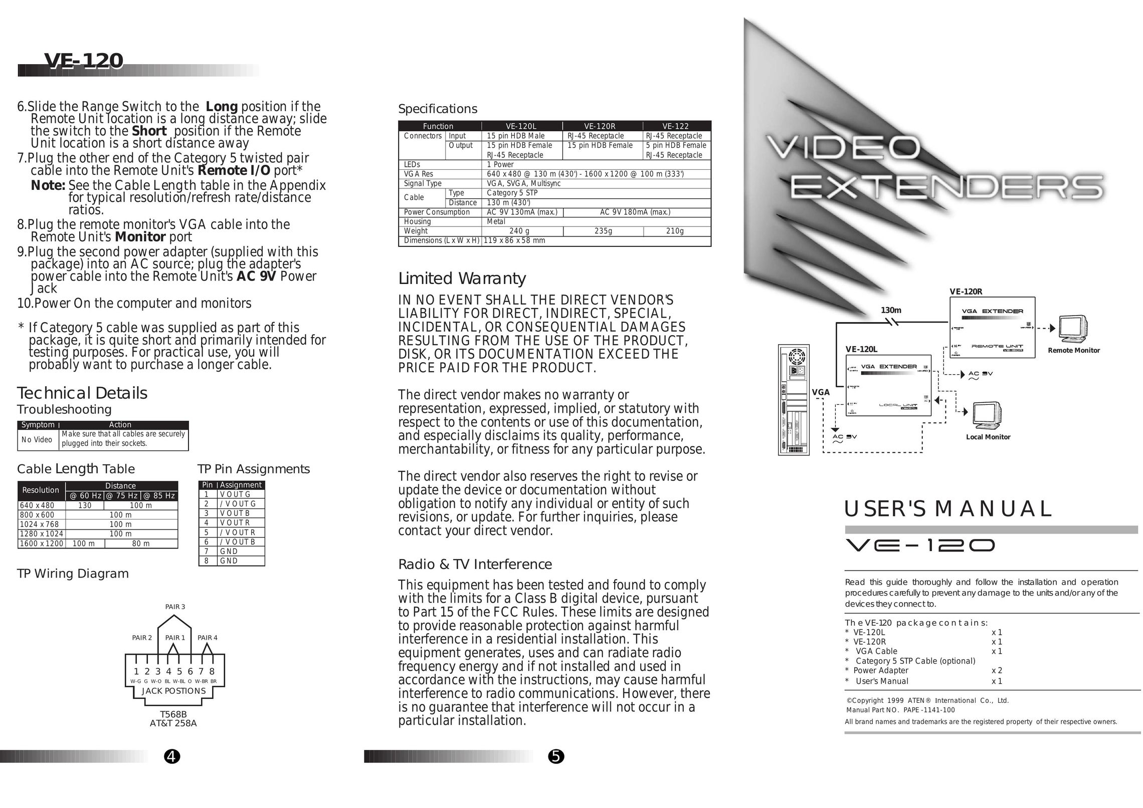 Lindy VE-120 Network Card User Manual