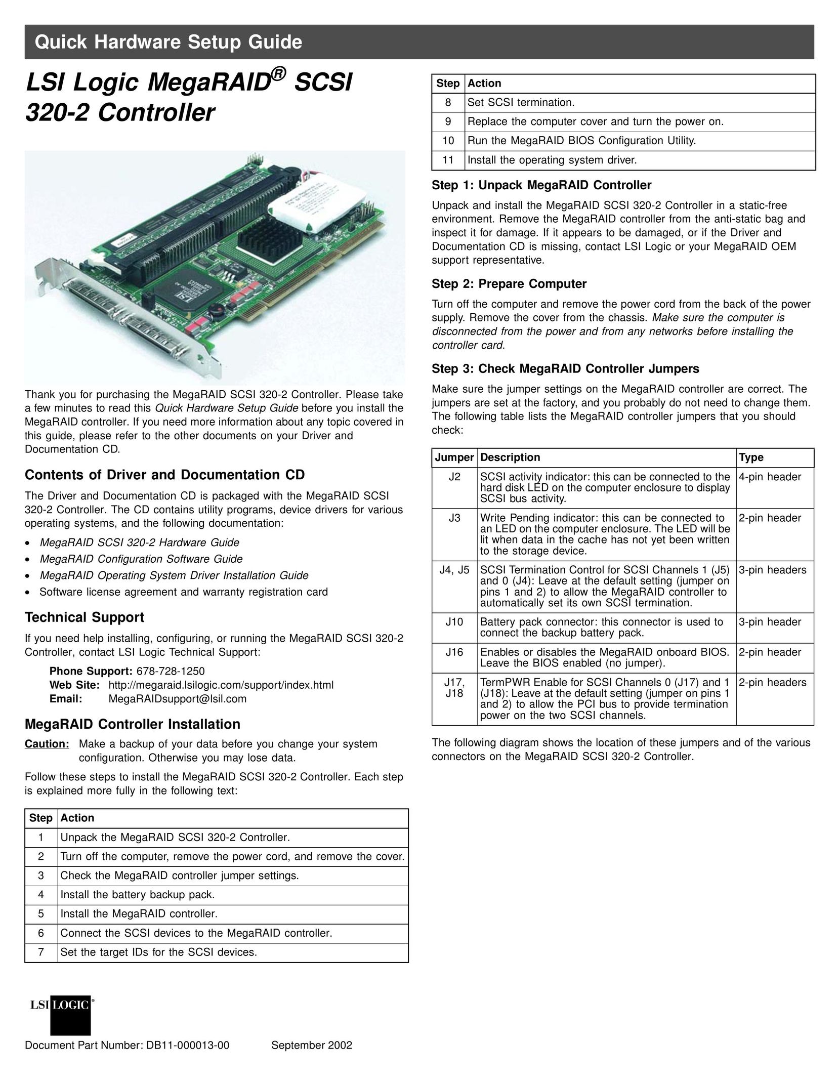 LSI SCSI 320-2 Controller Network Card User Manual