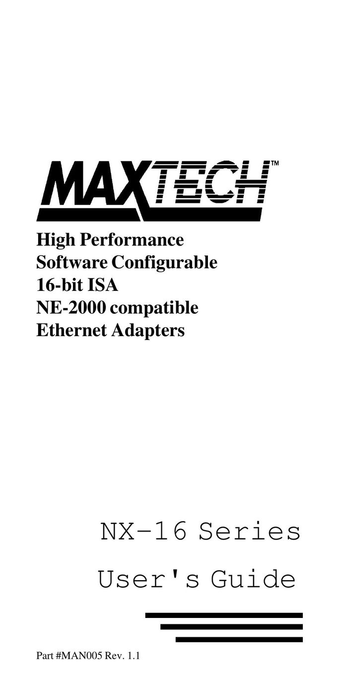 MaxTech NX-16 Network Card User Manual