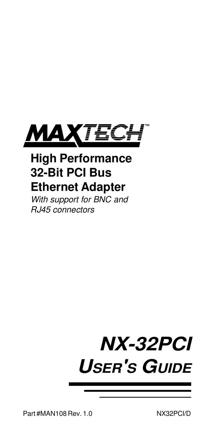 MaxTech NX-32PCI Network Card User Manual