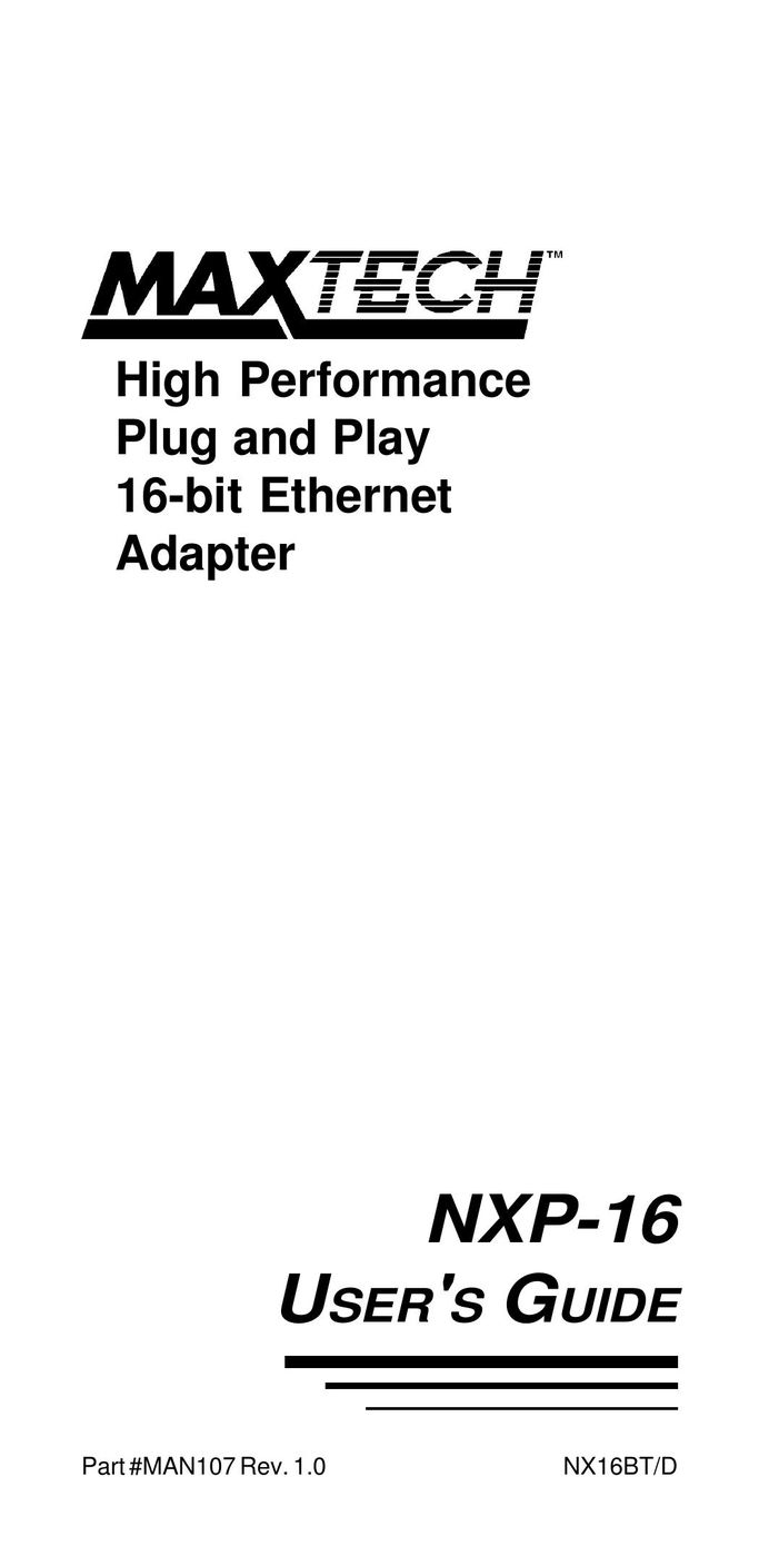 MaxTech NXP-16 Network Card User Manual