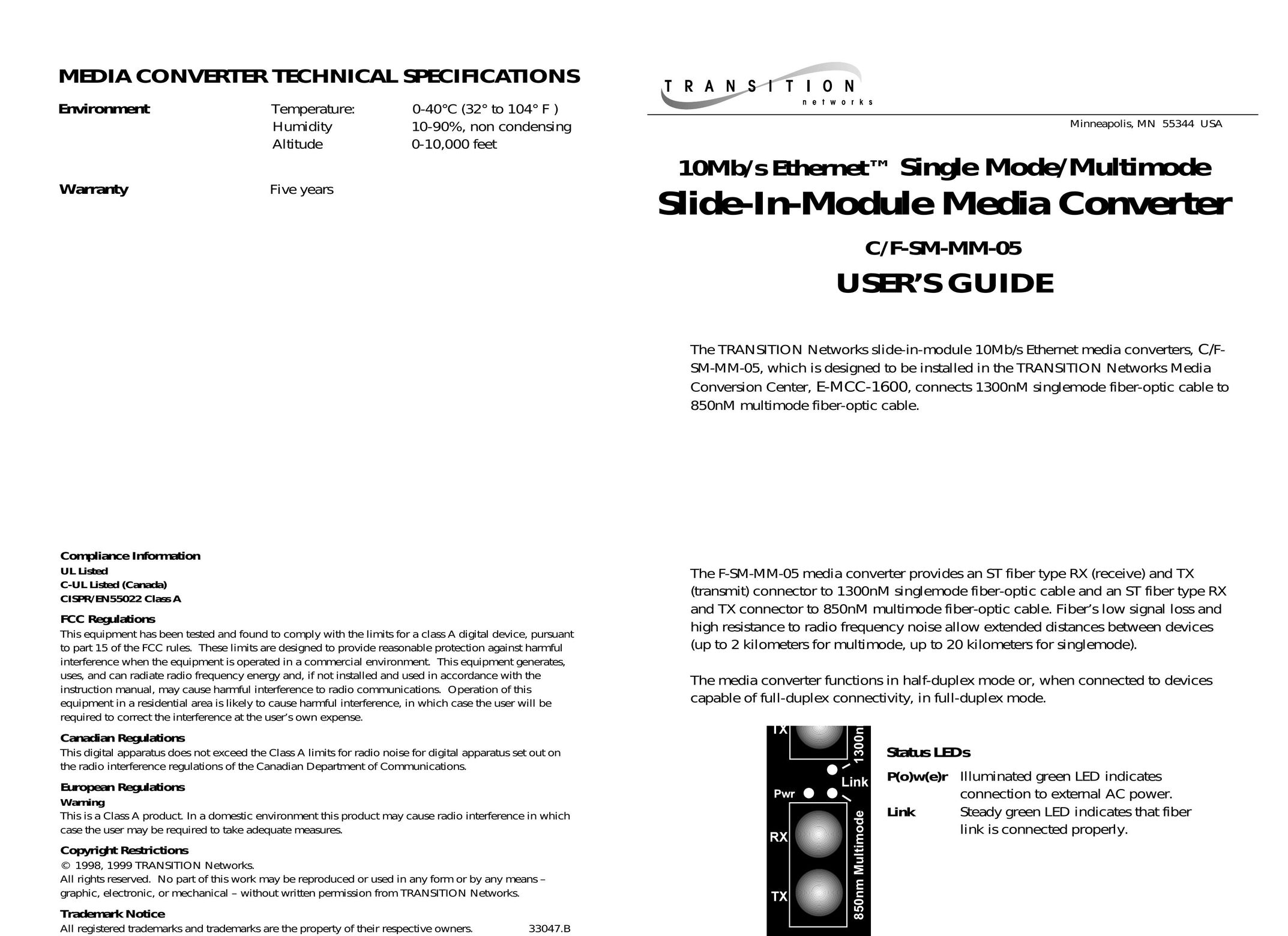 Milan Technology C/F-SM-MM-05 Network Card User Manual