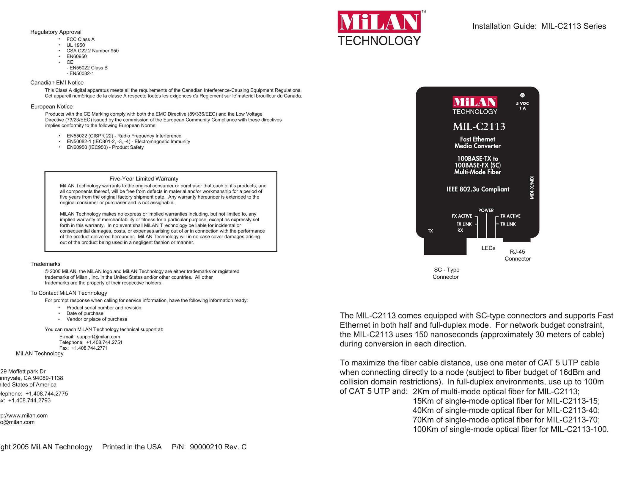 Milan Technology MIL-C2113 Network Card User Manual