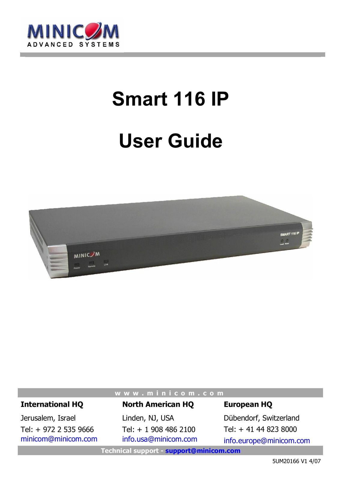 Minicom Advanced Systems 116 IP Network Card User Manual