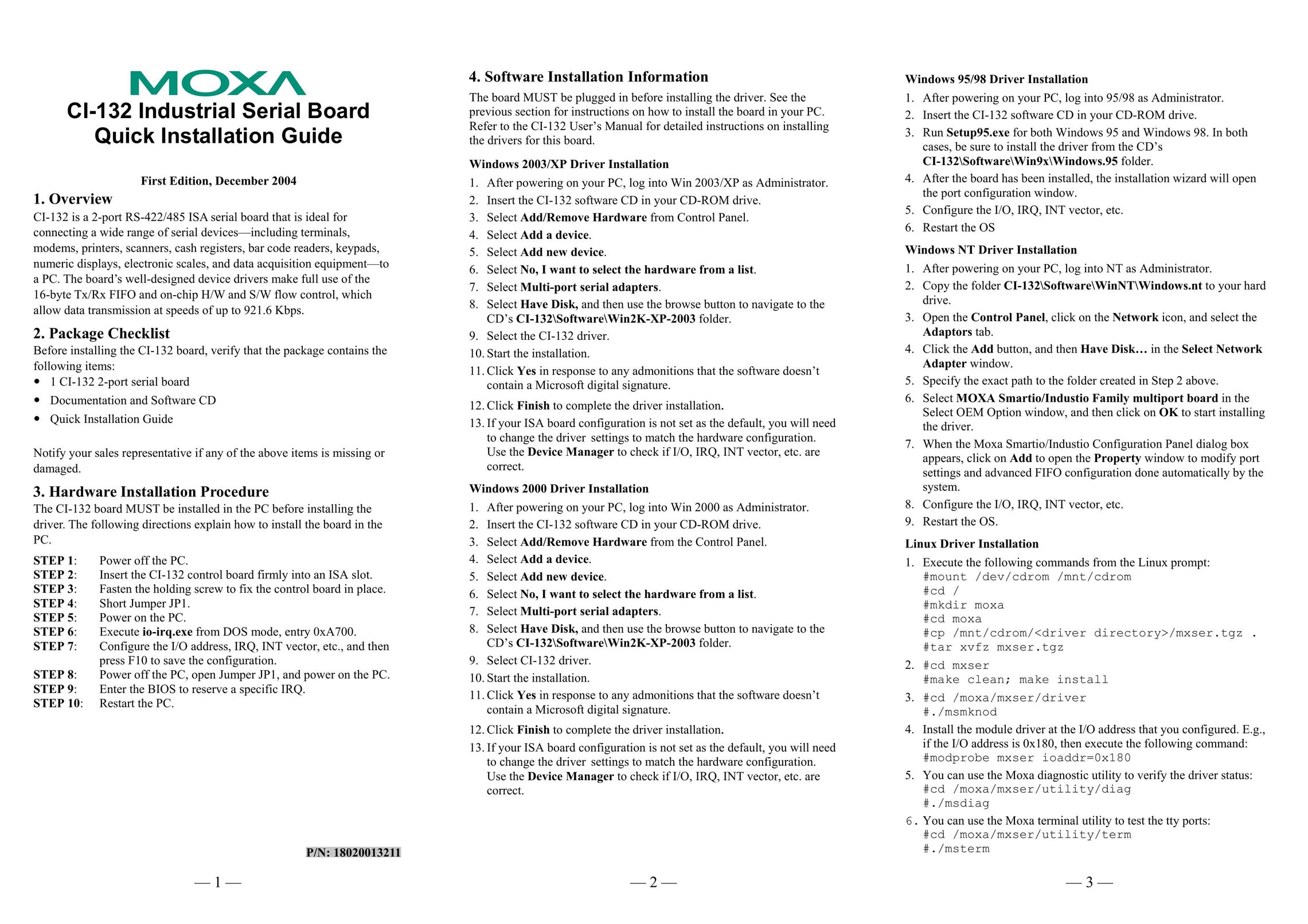 Moxa Technologies CI-132 Network Card User Manual